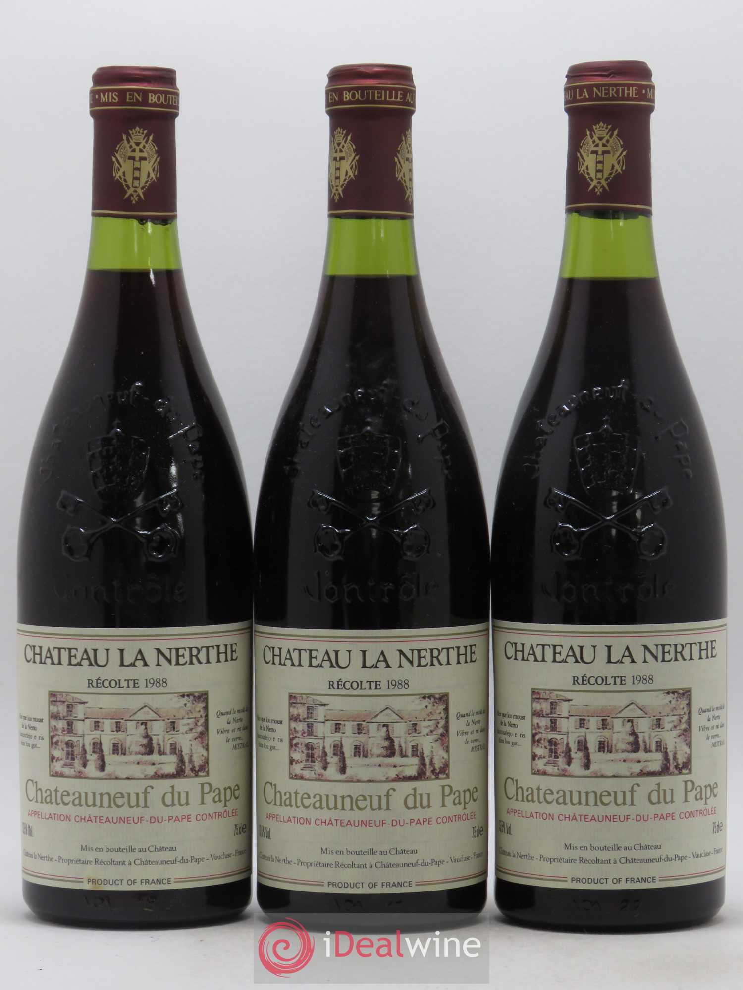 Châteauneuf-du-Pape Château la Nerthe Famille Richard 1988 - Lot de 3 bouteilles - 0