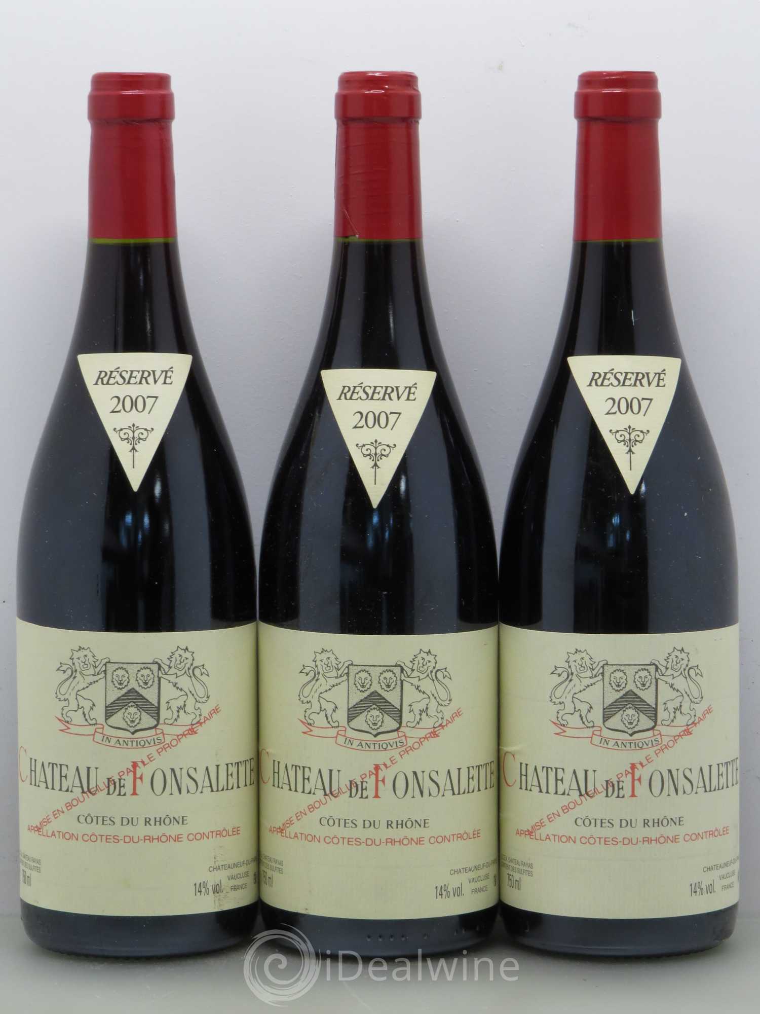 Côtes-du-Rhône Château de Fonsalette Emmanuel Reynaud 2007 - Lot de 3 bouteilles - 0