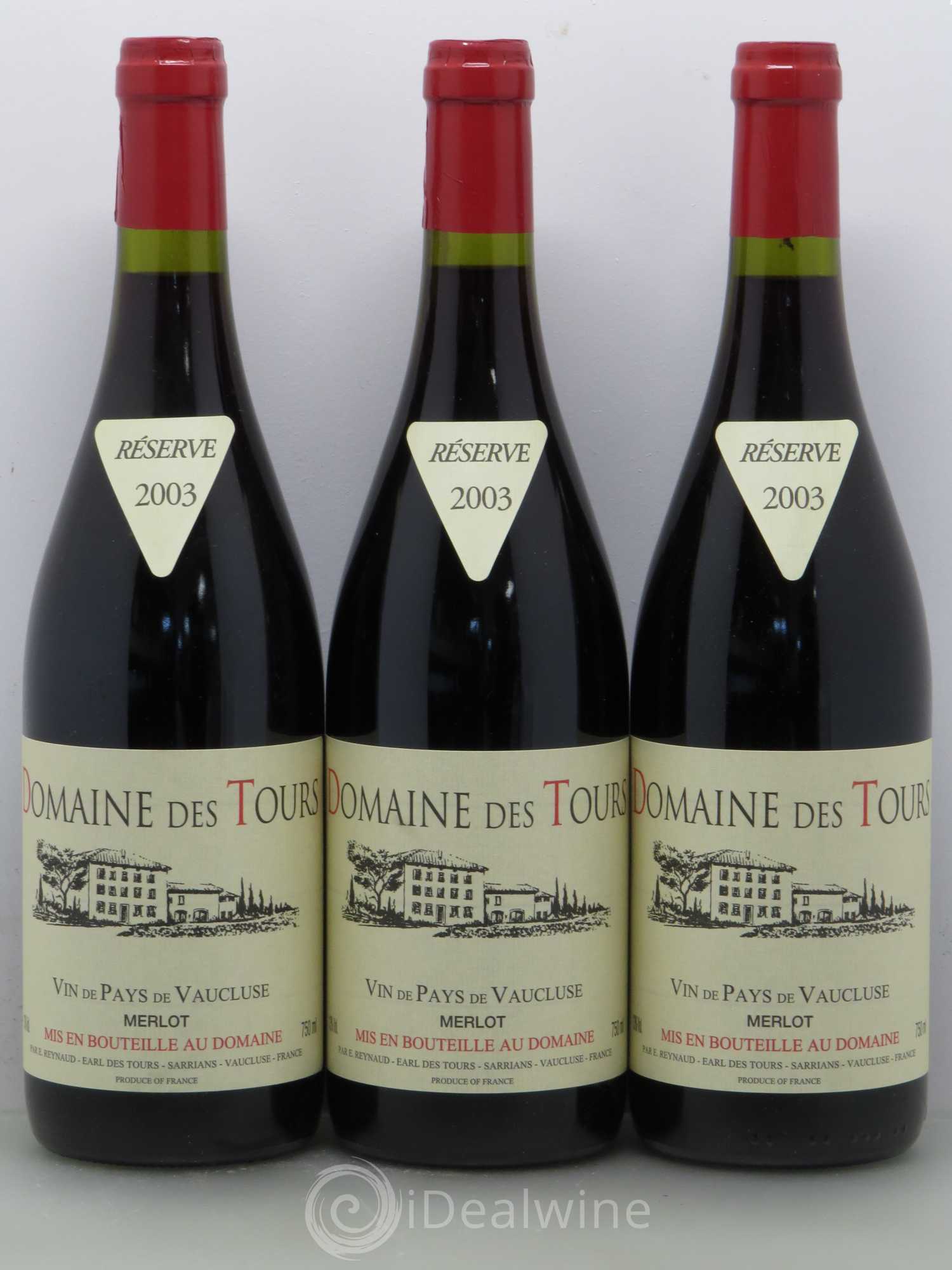 Vaucluse (Vin de Pays de Vaucluse) Domaine des Tours Emmanuel Reynaud Merlot 2003 - Lot de 6 bouteilles - 1