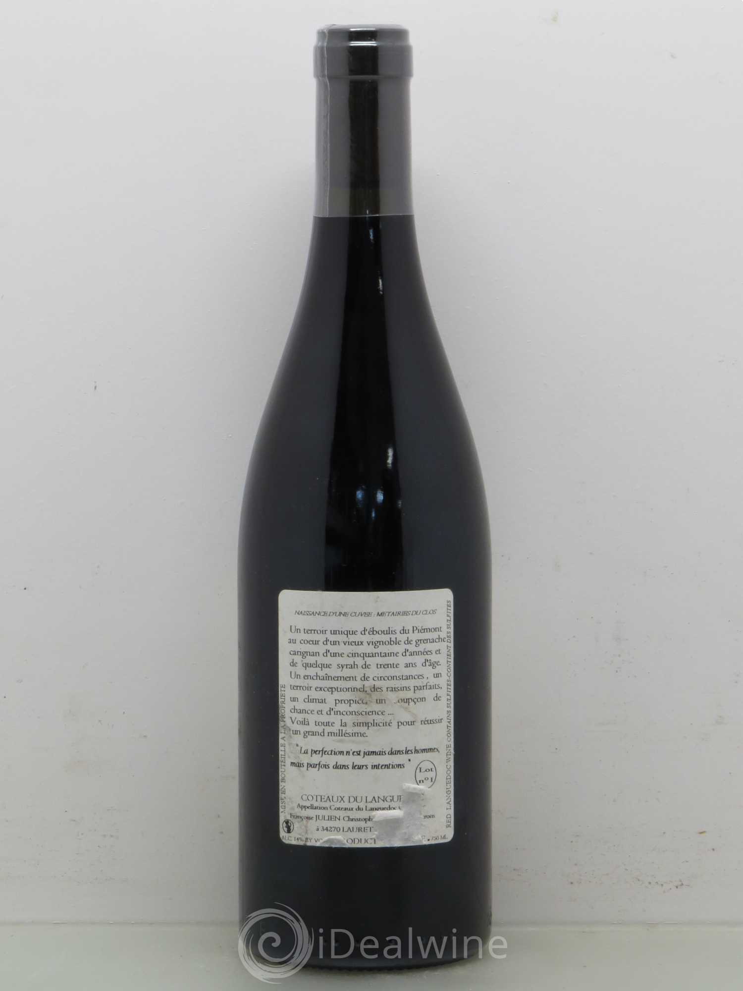 Pic Saint-Loup Les Métairies du Clos Vieilles Vignes Christophe Peyrus et Françoise Julien 2010 - Lot de 1 bouteille - 1