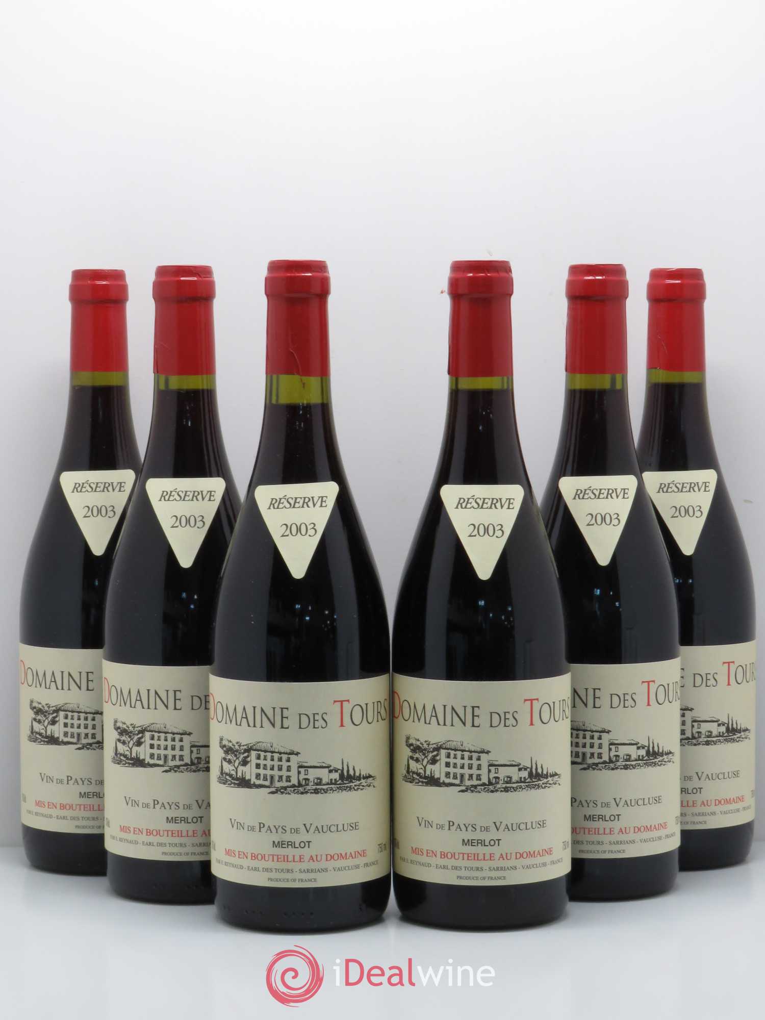 Vaucluse (Vin de Pays de Vaucluse) Domaine des Tours Emmanuel Reynaud Merlot 2003 - Lot de 6 bouteilles - 0