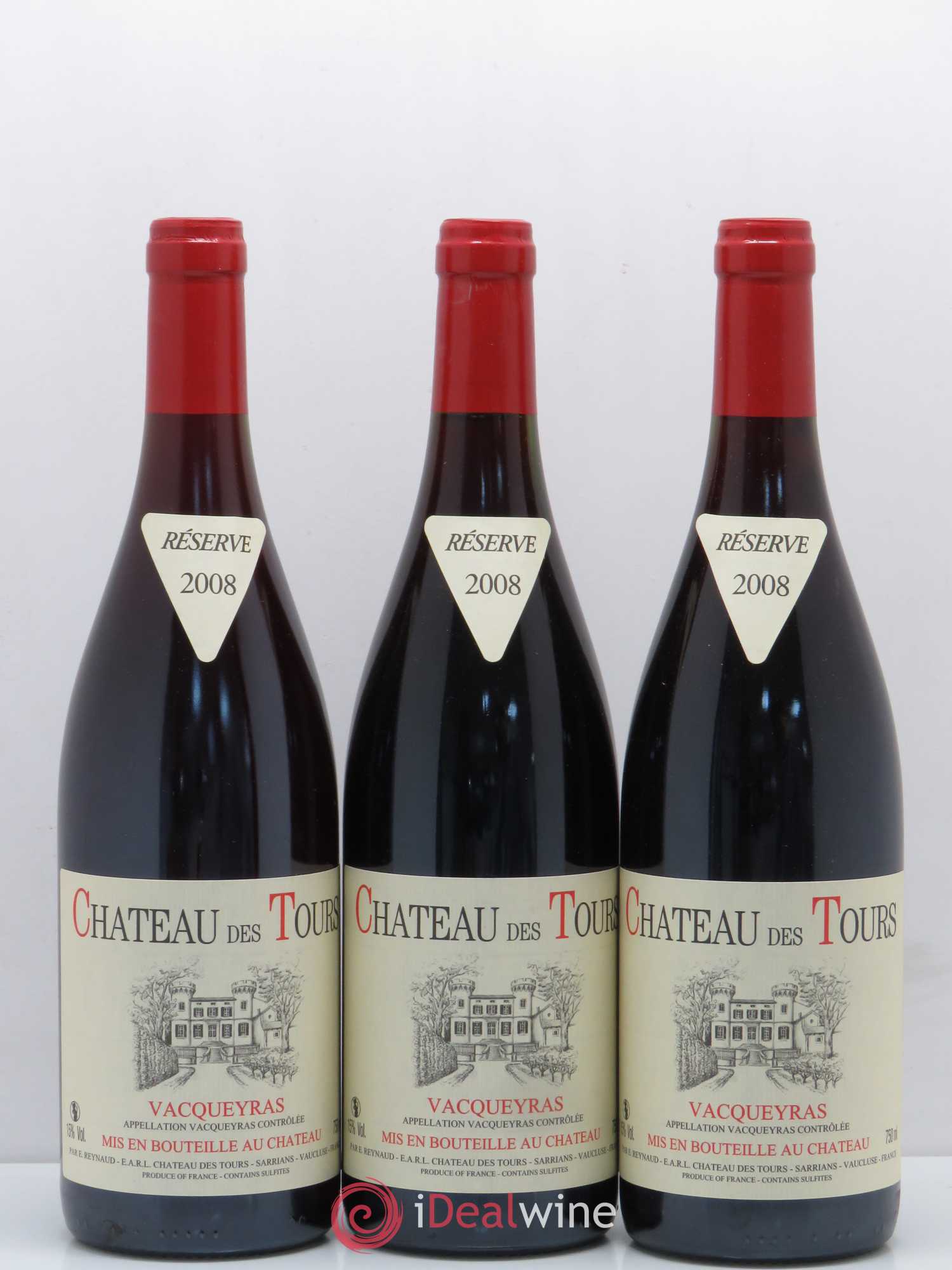 Vacqueyras Château des Tours Emmanuel Reynaud 2008 - Lot de 3 bouteilles - 0