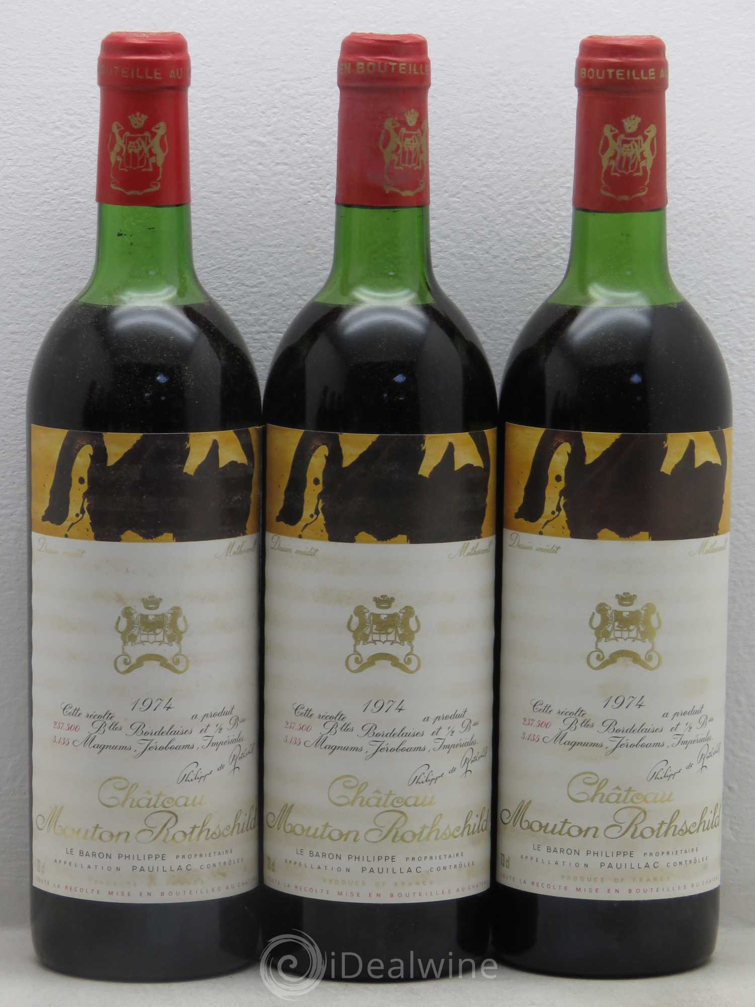 Château Mouton Rothschild 1er Grand Cru Classé 1974 - Lot de 12 bouteilles - 1