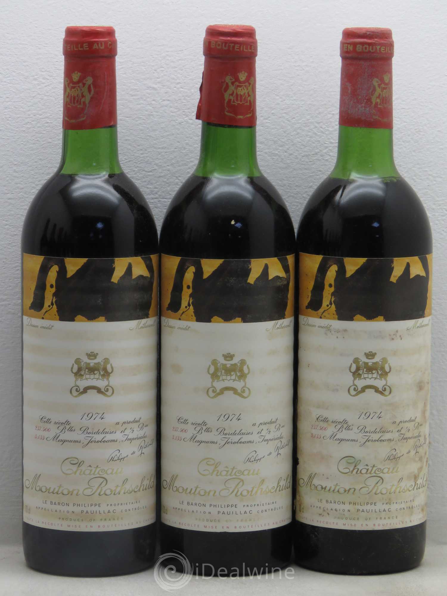 Château Mouton Rothschild 1er Grand Cru Classé 1974 - Lot de 12 bouteilles - 1