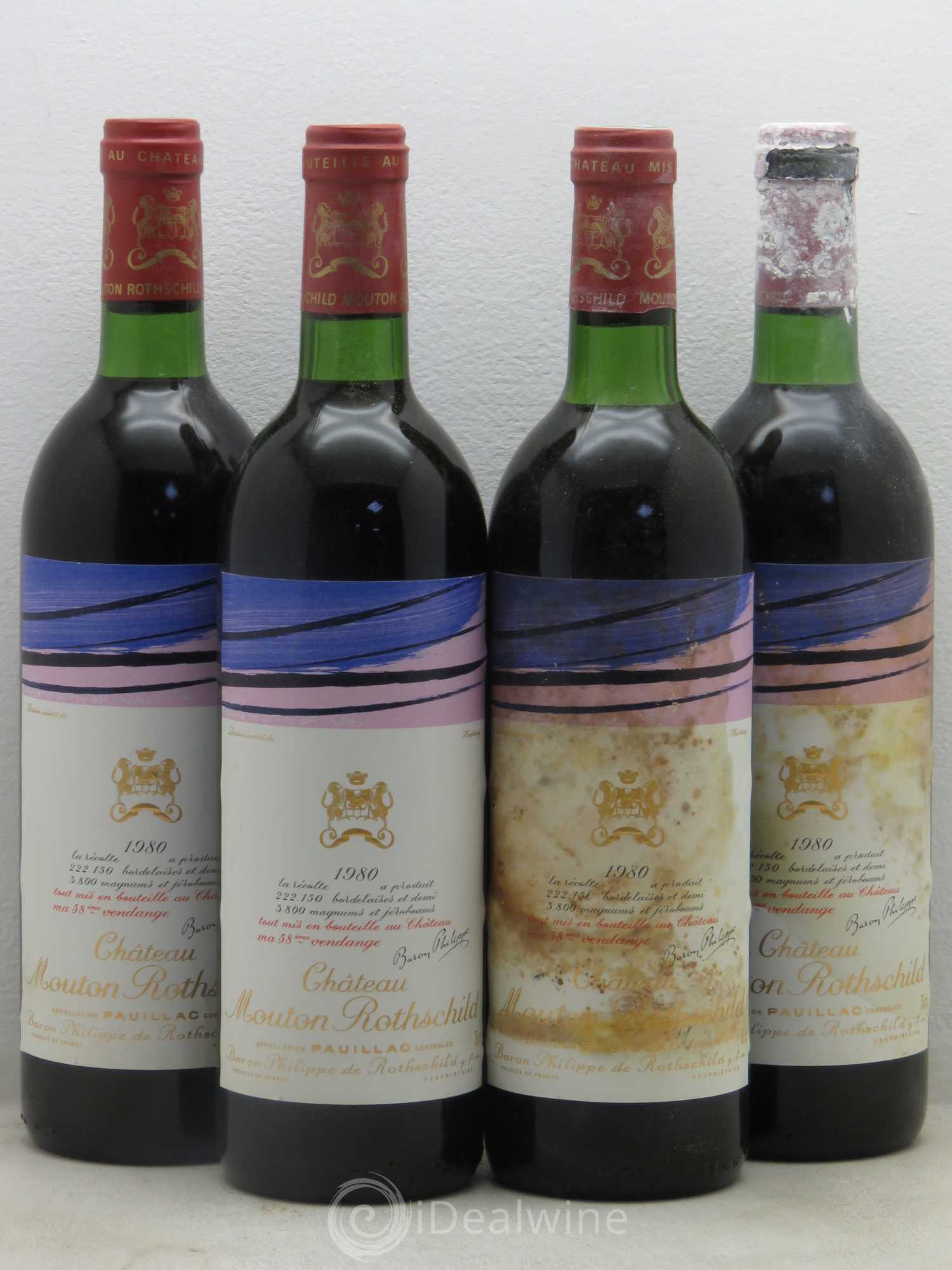 Château Mouton Rothschild 1er Grand Cru Classé 1980 - Lot de 4 bouteilles - 0