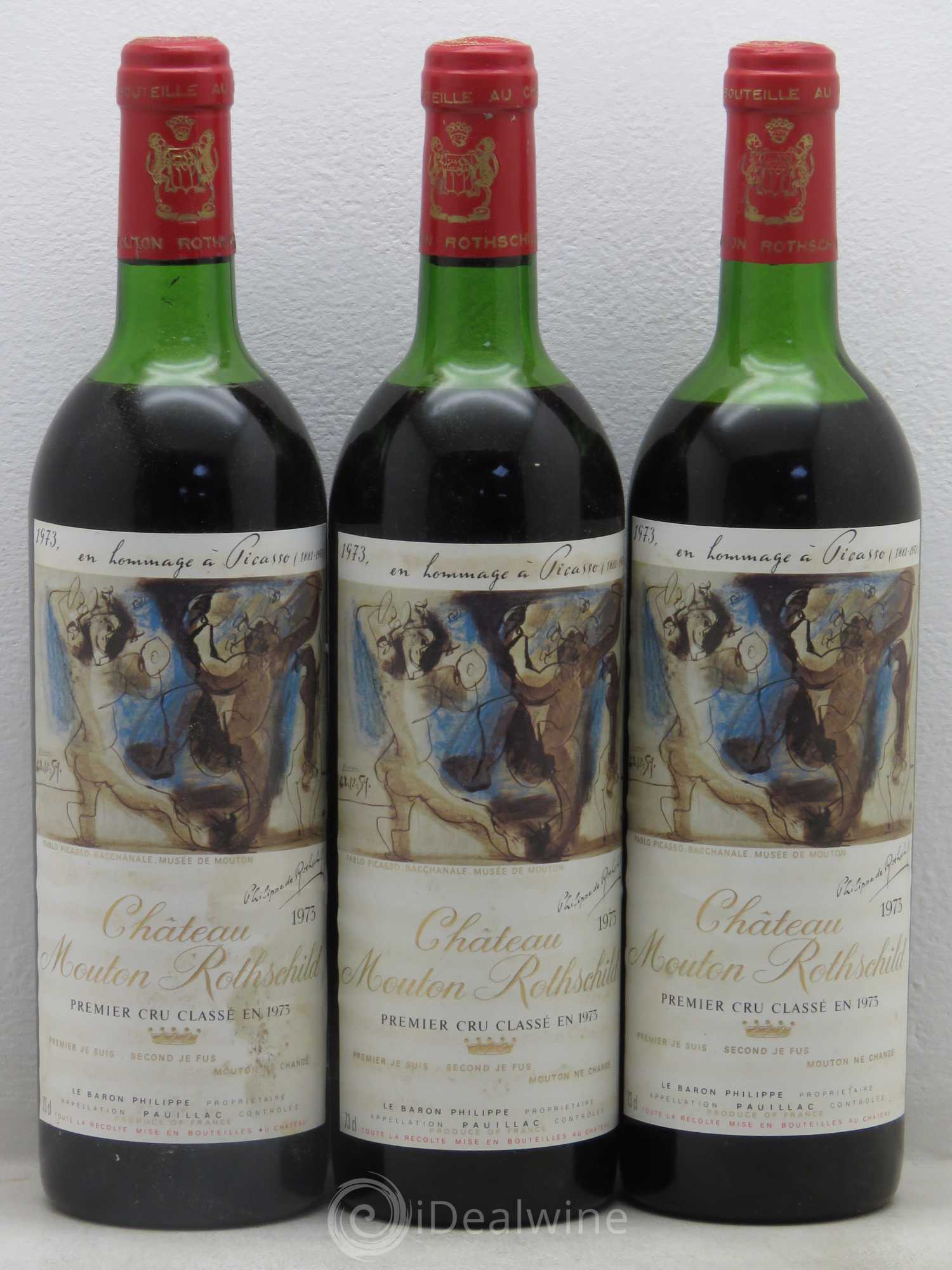 Château Mouton Rothschild 1er Grand Cru Classé 1973 - Lot de 3 bouteilles - 0
