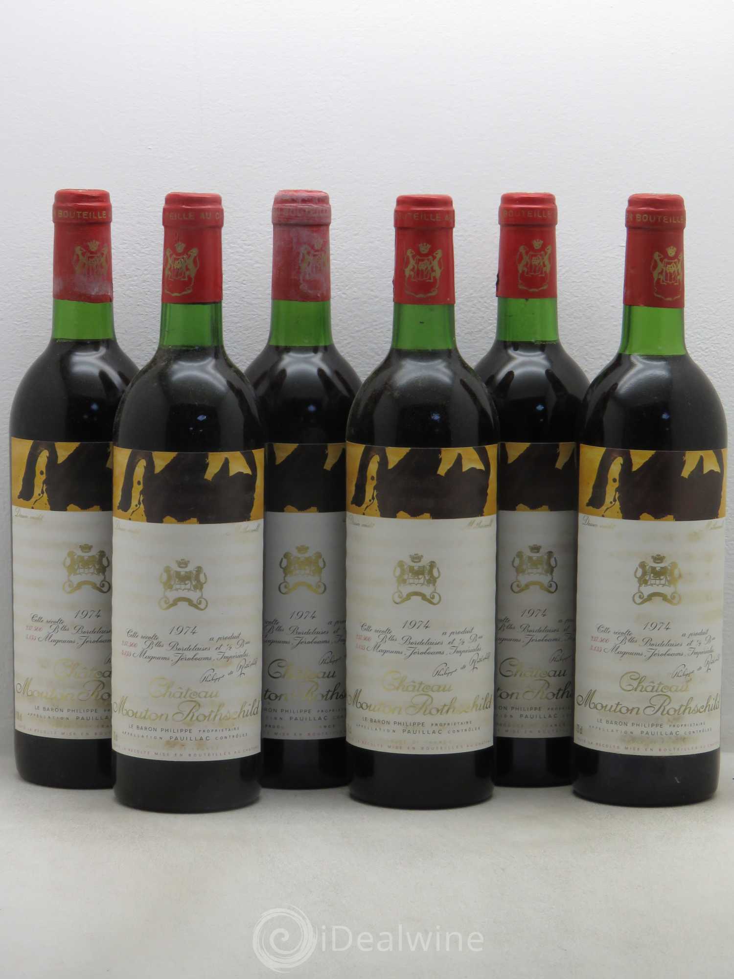 Château Mouton Rothschild 1er Grand Cru Classé 1974 - Lot de 6 bouteilles - 0