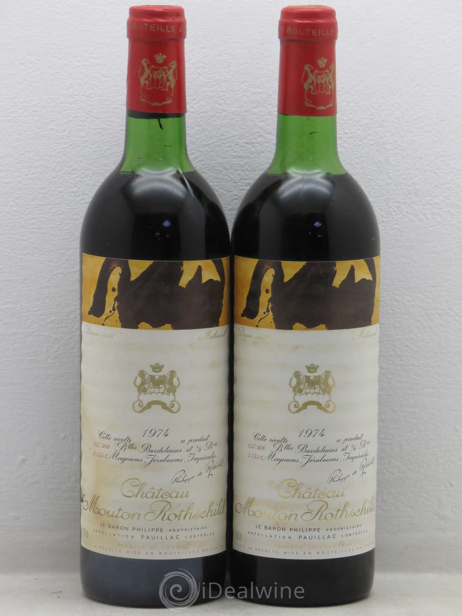 Château Mouton Rothschild 1er Grand Cru Classé 1974 - Lot de 2 bouteilles - 0