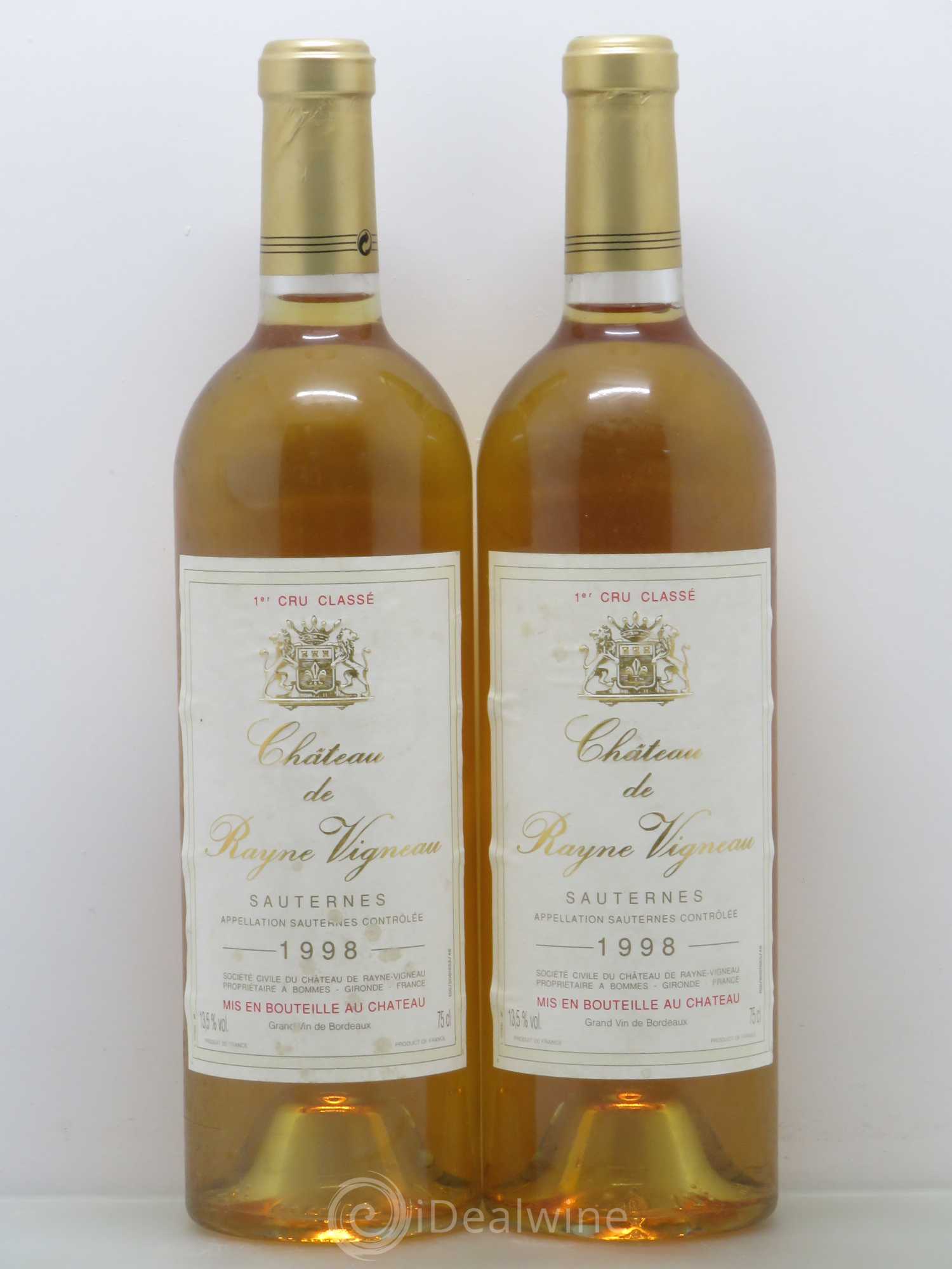 Château de Rayne Vigneau 1er Grand Cru Classé 1998 - Lotto di 2 bottiglie - 0