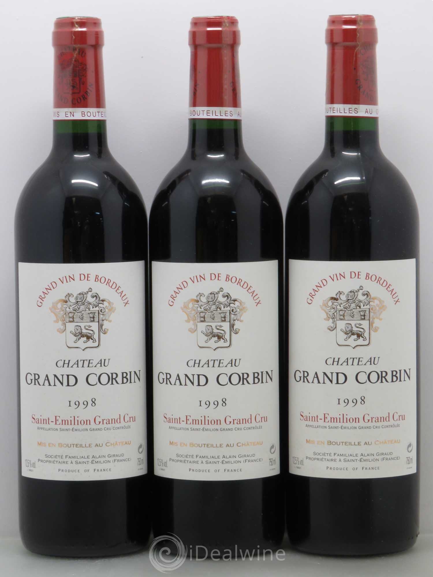 Château Grand Corbin Grand Cru Classé 1998 - Lot de 3 bouteilles - 0