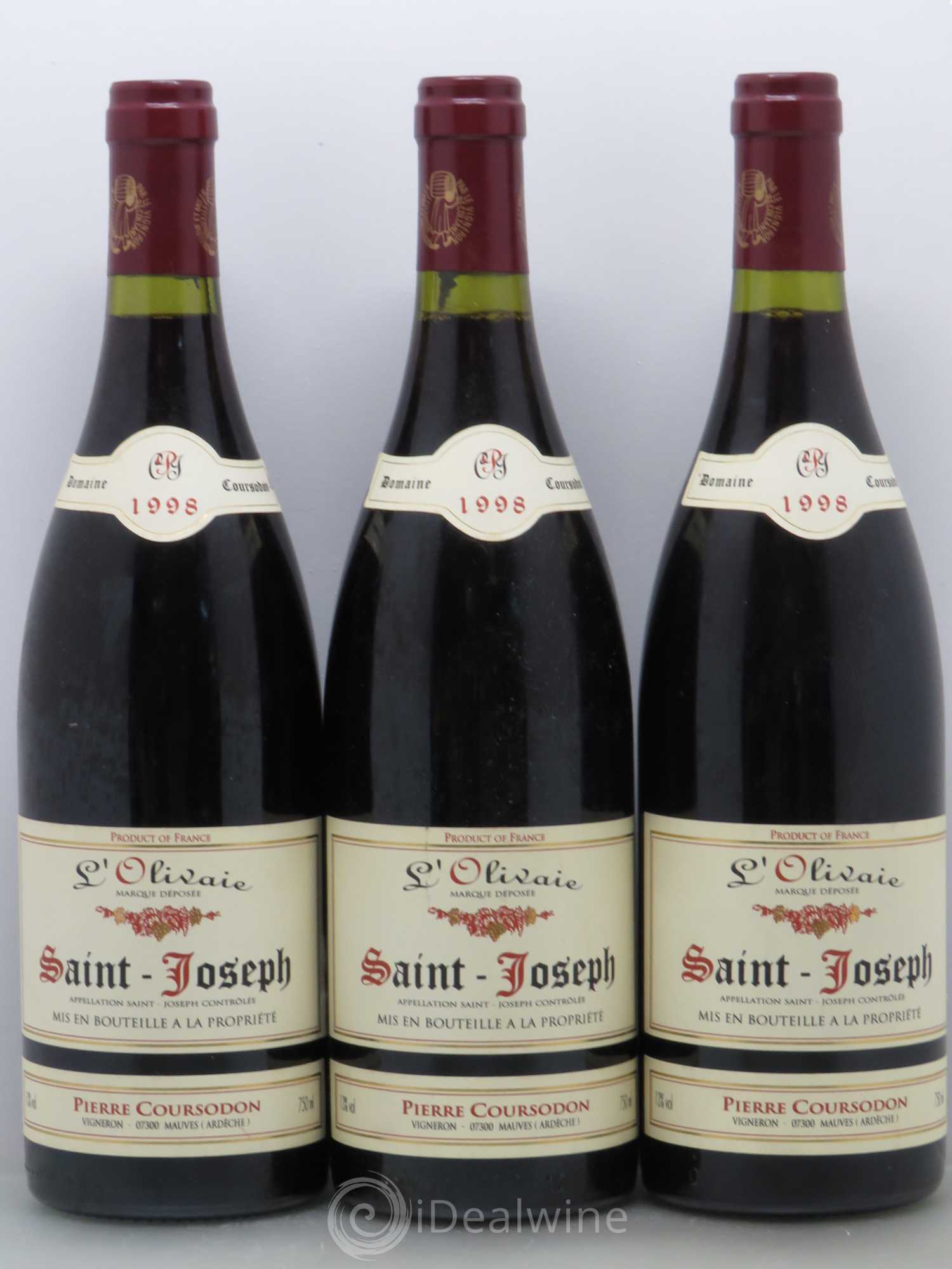 Saint-Joseph L'Olivaie Pierre et Jérôme Coursodon 1998 - Lot de 3 bouteilles - 0