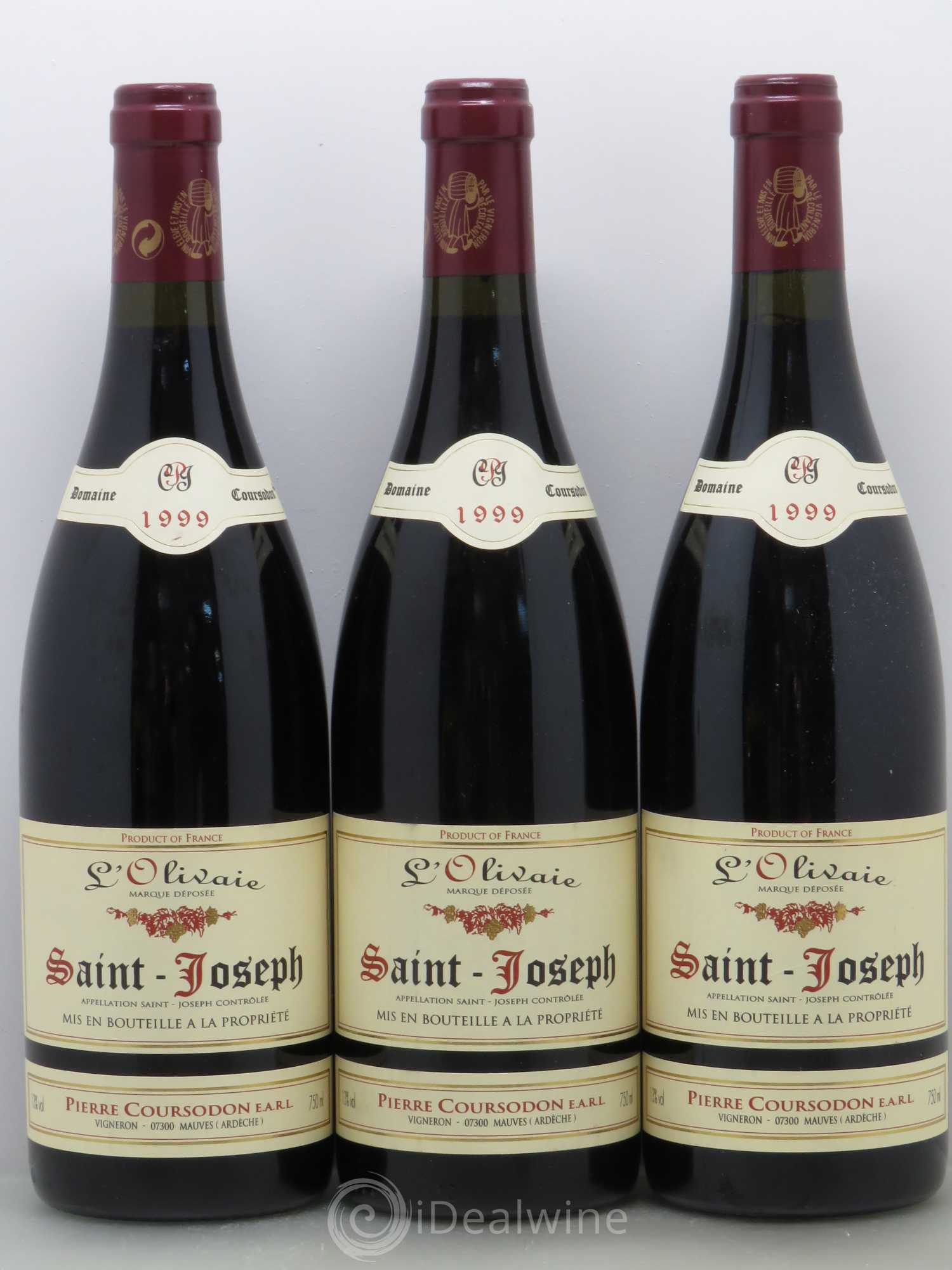 Saint-Joseph L'Olivaie Pierre et Jérôme Coursodon 1999 - Lot de 3 bouteilles - 0