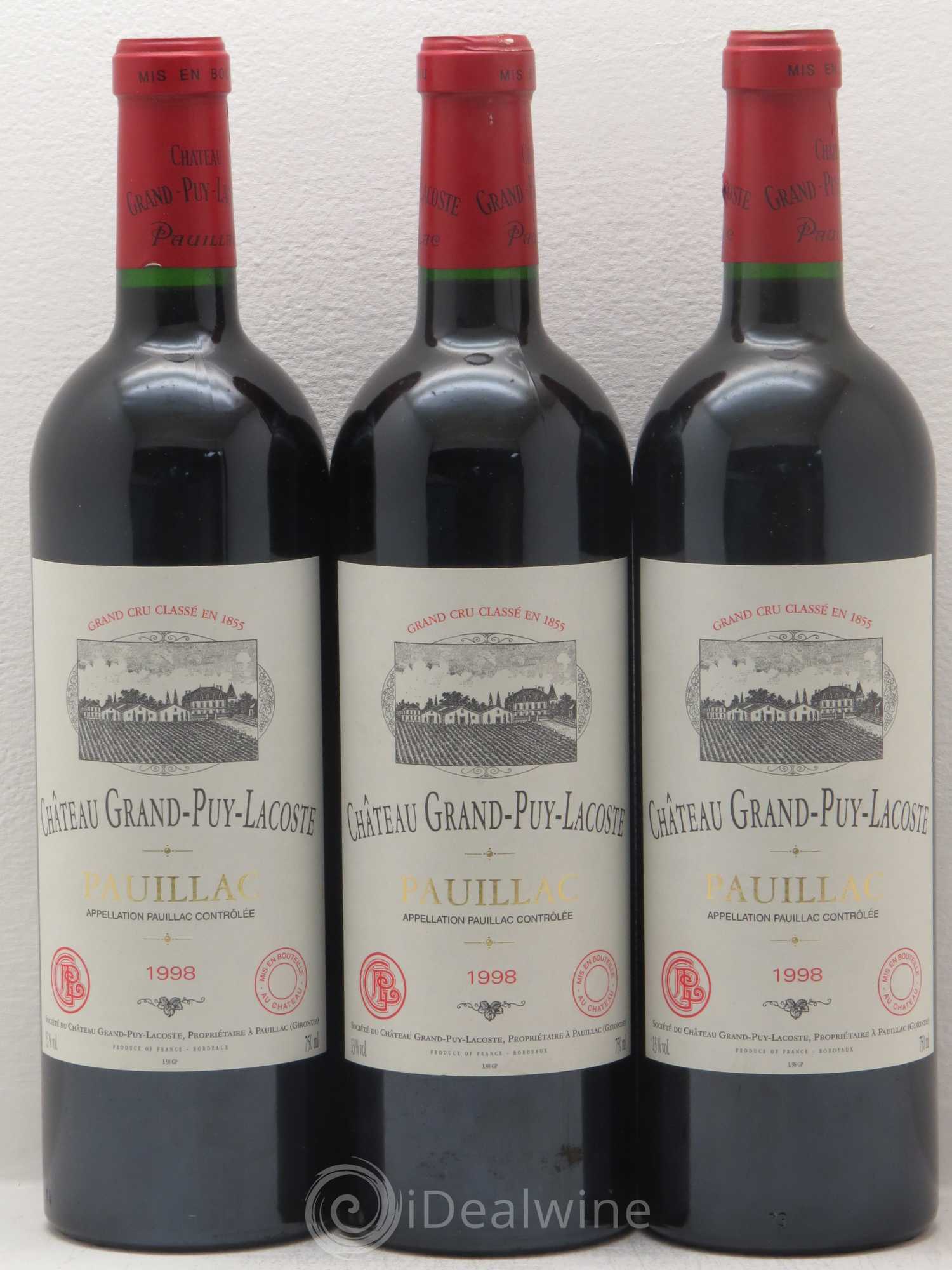 Château Grand Puy Lacoste 5ème Grand Cru Classé 1998 - Lot de 3 bouteilles - 0