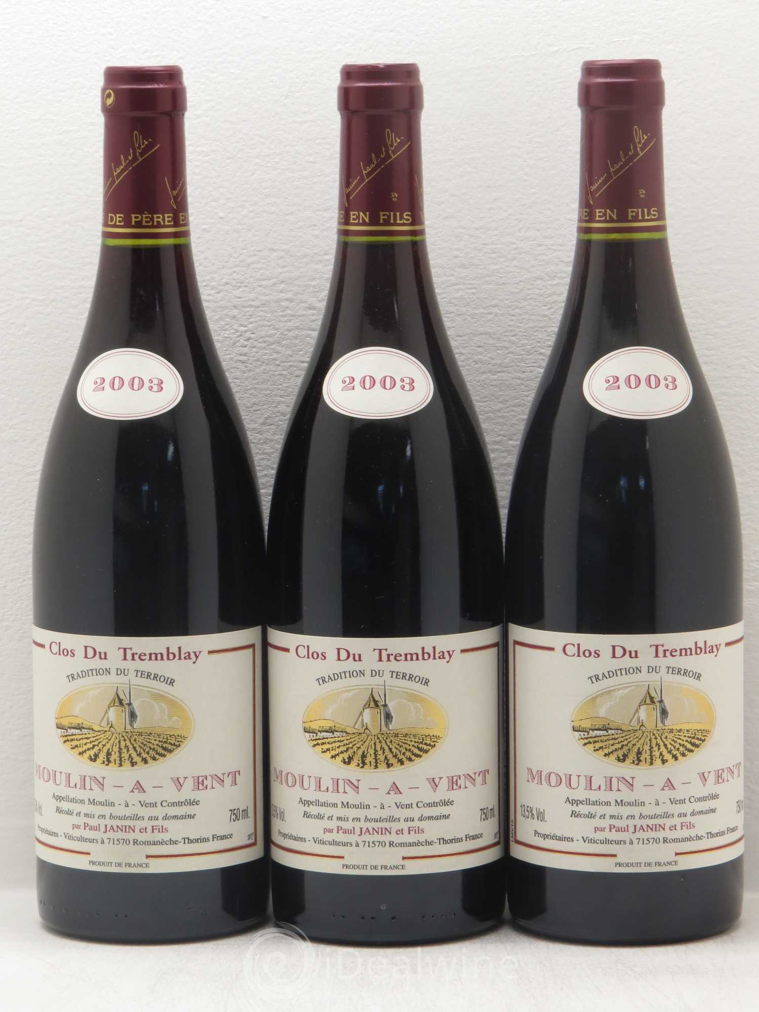 Moulin-à-Vent Paul Janin Clos du Tremblay (sans prix de reserve) 2003 - Posten von 3 Flaschen - 0