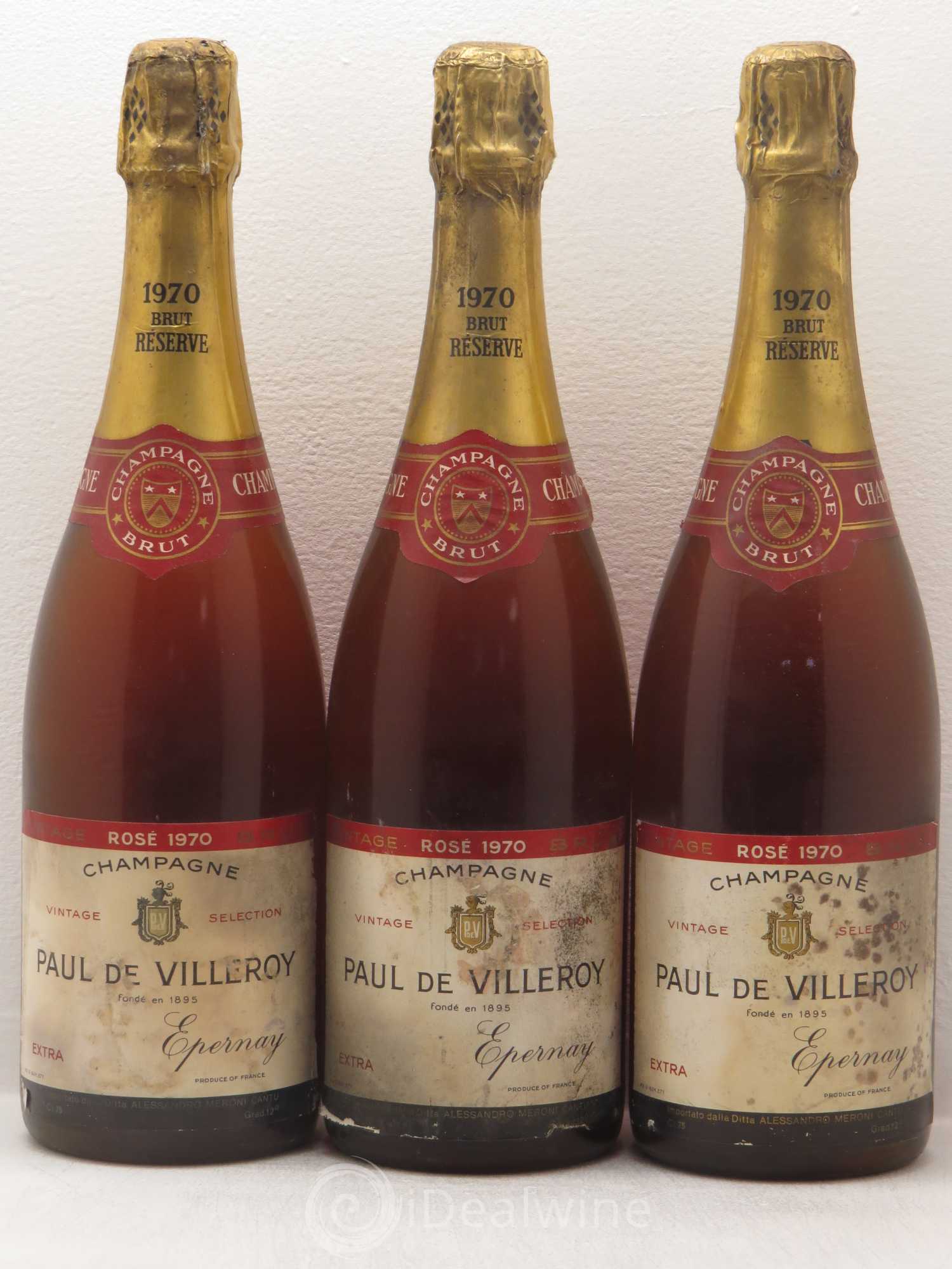 Champagne - Brut Réserve Vintage Rosé Paul de Villeroy 1970 - Posten von 3 Flaschen - 0