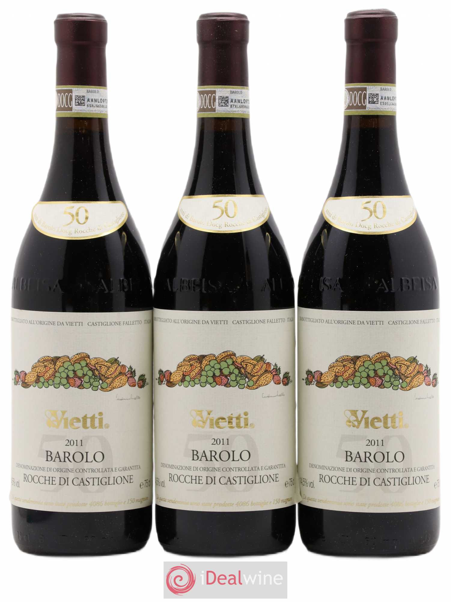 Barolo Rocche di Castiglione Vietti 2011 - Lot de 3 bouteilles - 0