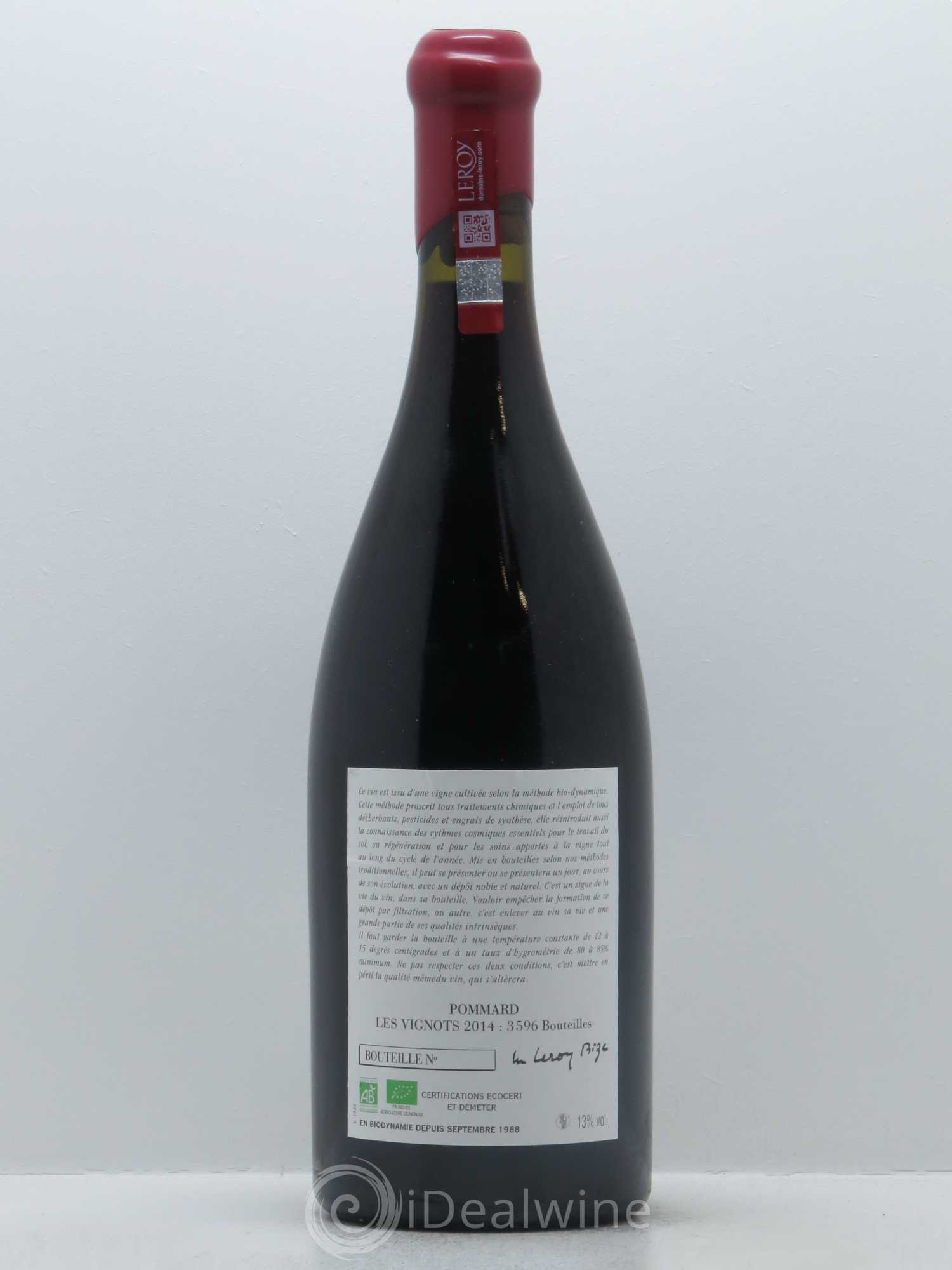 Pommard Les Vignots Leroy (Domaine) 2014 - Lot de 1 bouteille - 1