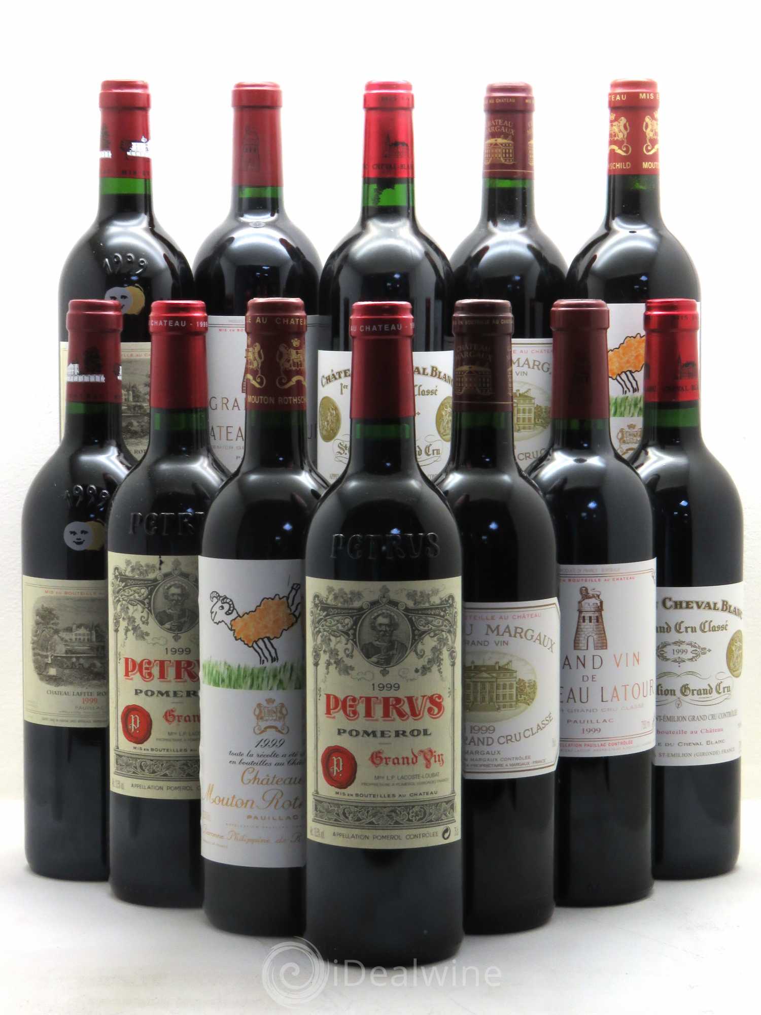 Caisse Prestige 12 btes 2 Margaux, 2 Mouton R. 2 Latour, 2 Lafite R. 2 Petrus, 2 Cheval Blanc 1999 - Posten von 1 Flasche - 0
