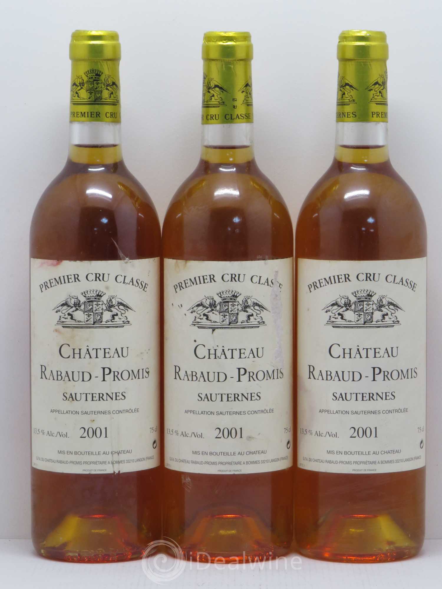 Château Rabaud Promis 1er Grand Cru Classé 2001 - Lotto di 3 bottiglie - 0