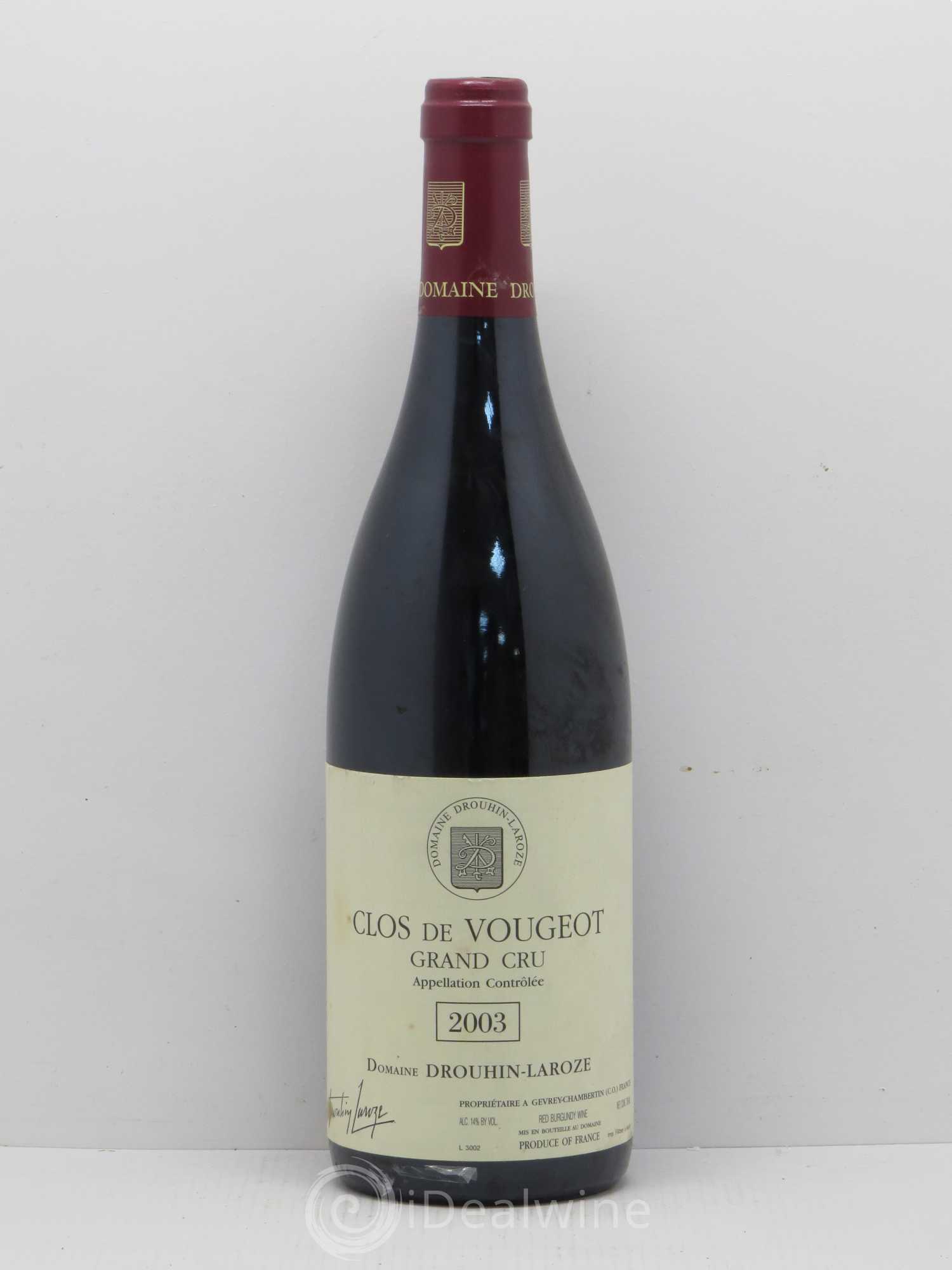 Clos de Vougeot Grand Cru Domaine Drouhin-Laroze 2003 - Lot de 1 bouteille - 0