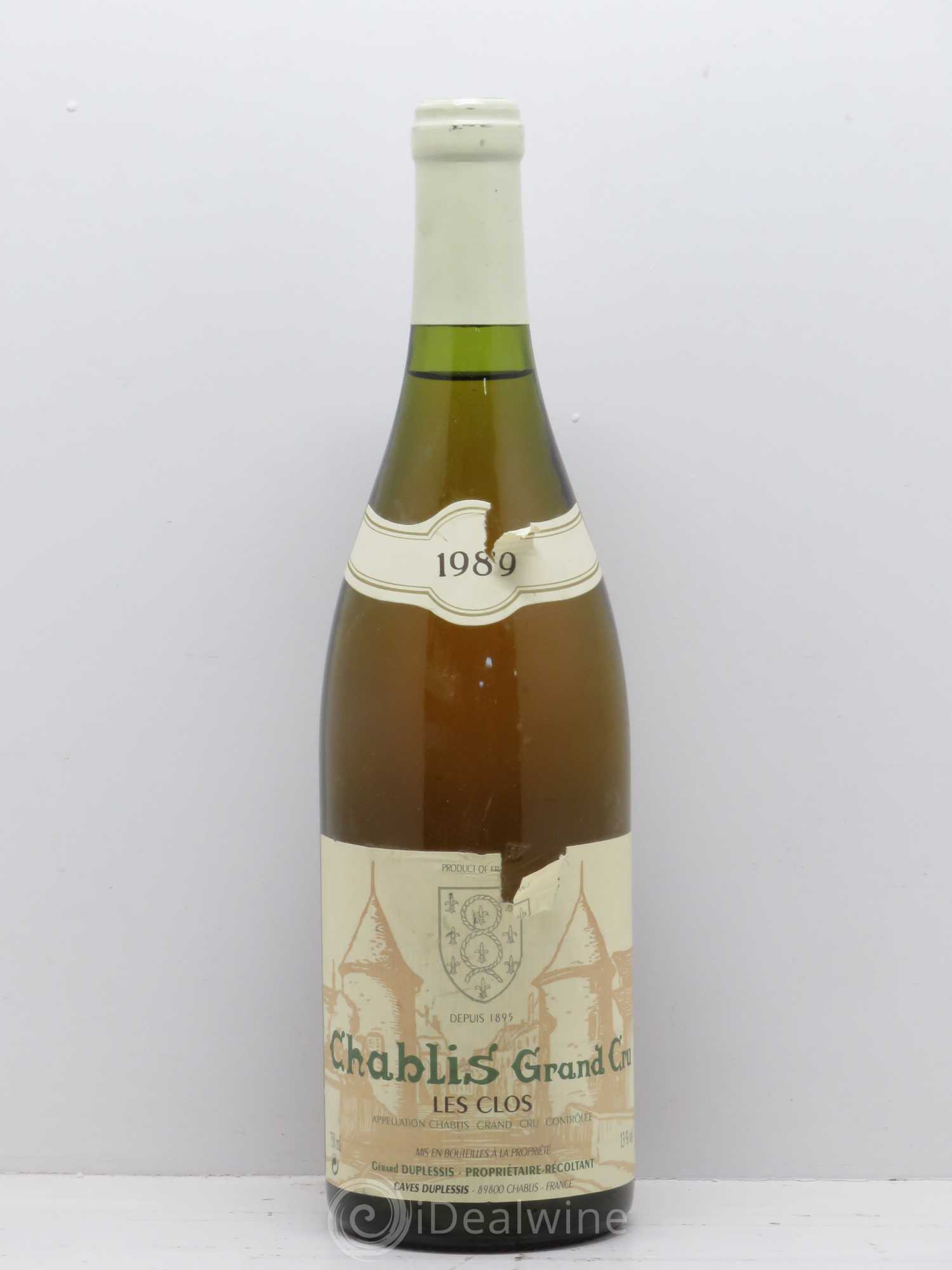 Chablis Grand Cru Les Clos Caves Duplessis 1989 - Posten von 1 Flasche - 0