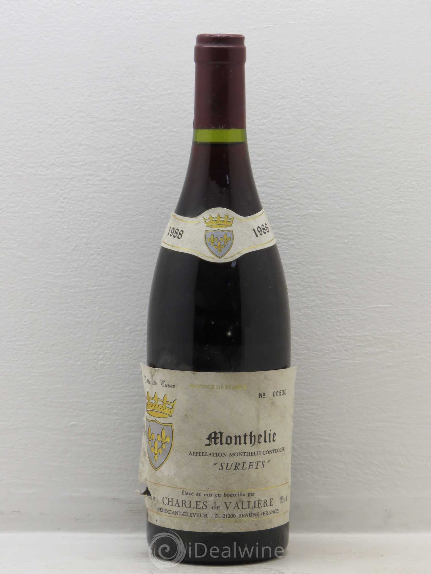 Monthélie Surlerts Charles de Valliere 1988 - Posten von 1 Flasche - 0