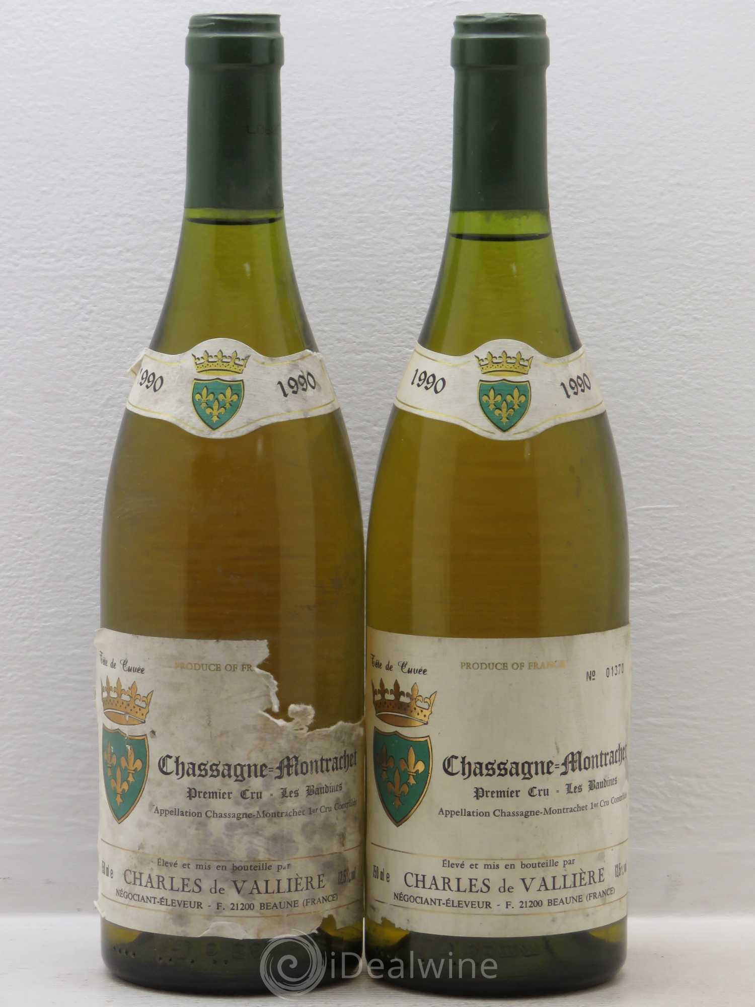 Chassagne-Montrachet 1er Cru Les Baudines Charles de Valliere 1990 - Posten von 2 Flaschen - 0