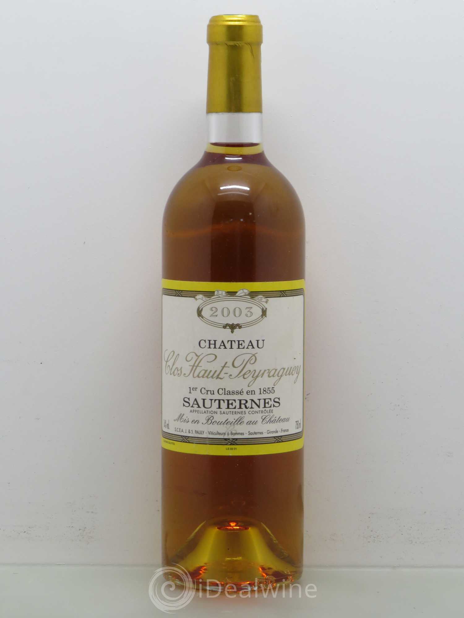 Clos Haut-Peyraguey 1er Grand Cru Classé 2003 - Lotto di 1 bottiglia - 0