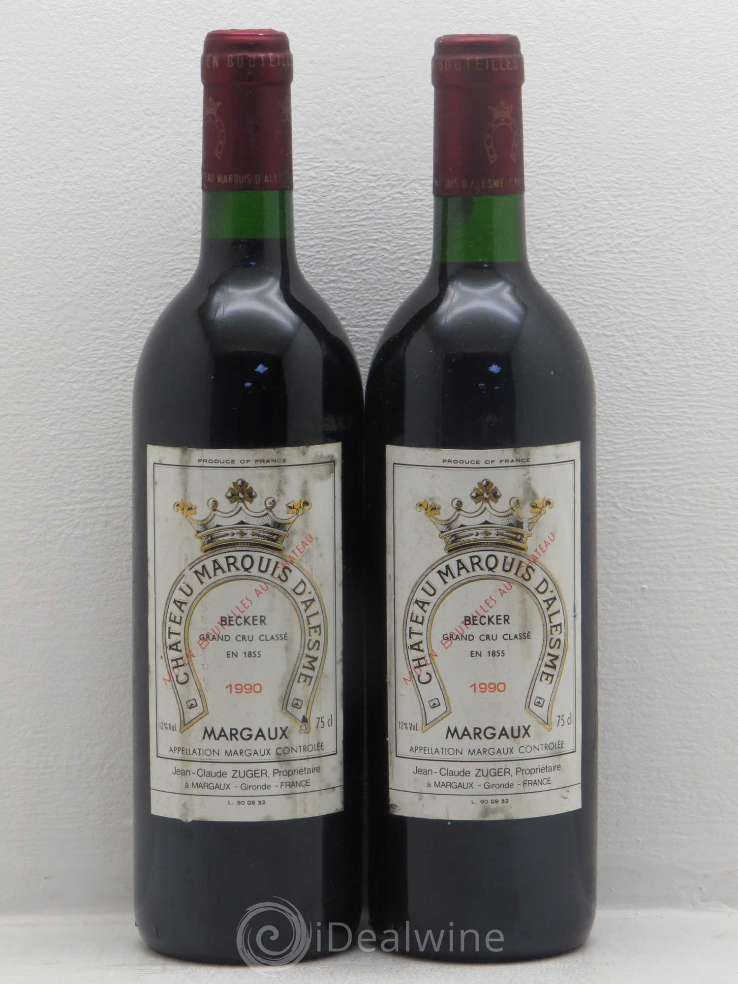 Château Marquis d'Alesme 1990 - Lot de 2 bouteilles - 0