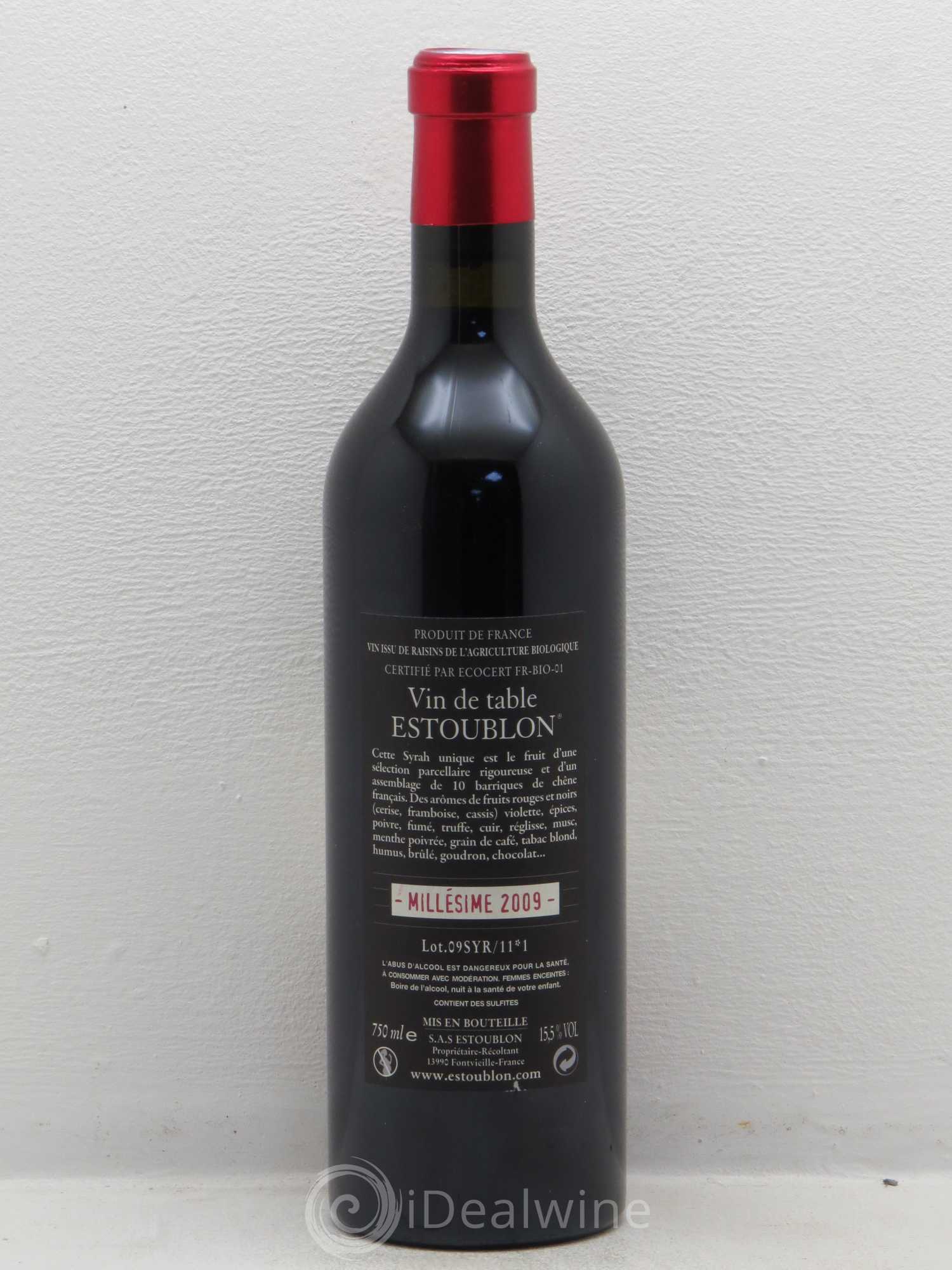 Vin de table 100% Syrah Château d'Estoublon 2009 - Posten von 1 Flasche - 1