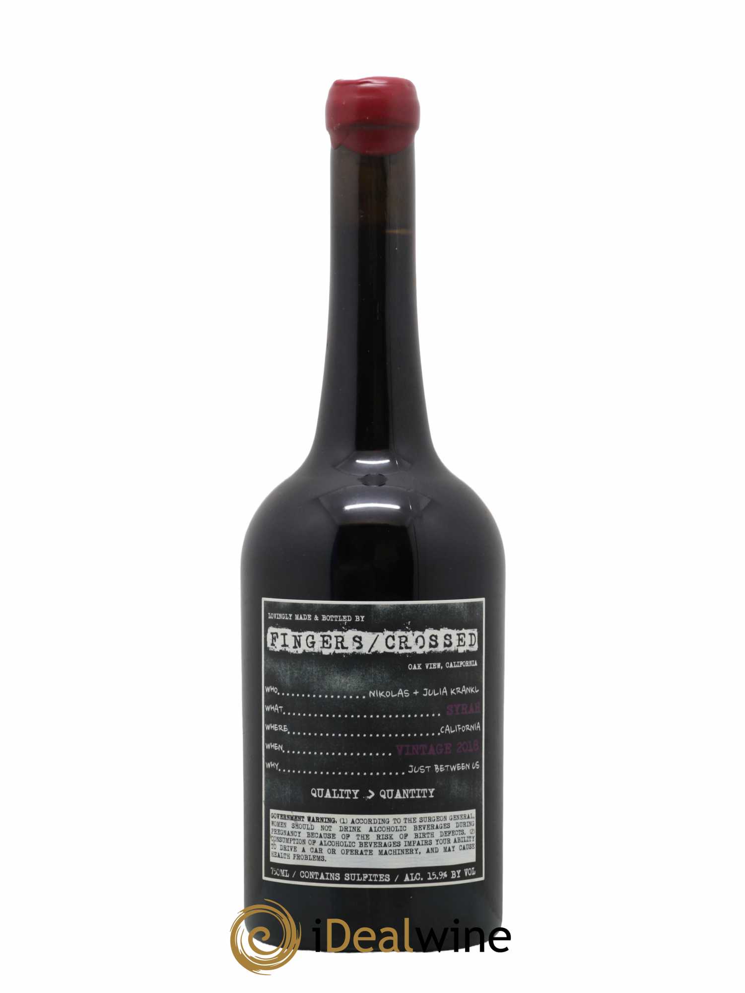 USA Syrah Fingers Crossed Nikolas et Julia Krankl 2018 - Lot de 1 bouteille - 1