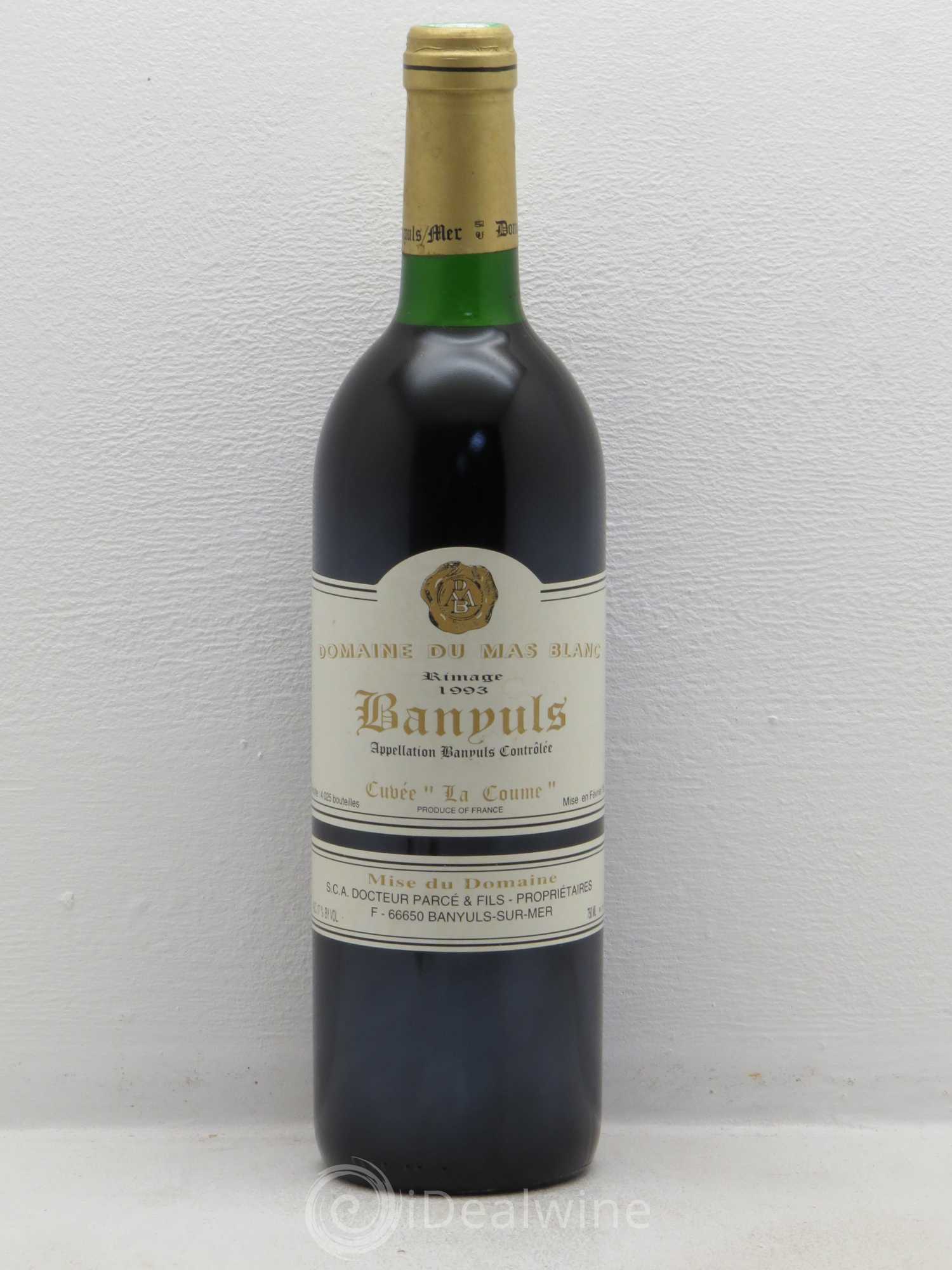 Banyuls Rimage La Coume Mas Blanc (Domaine du) - Parcé et Fils 1993 - Lot de 1 bouteille - 0