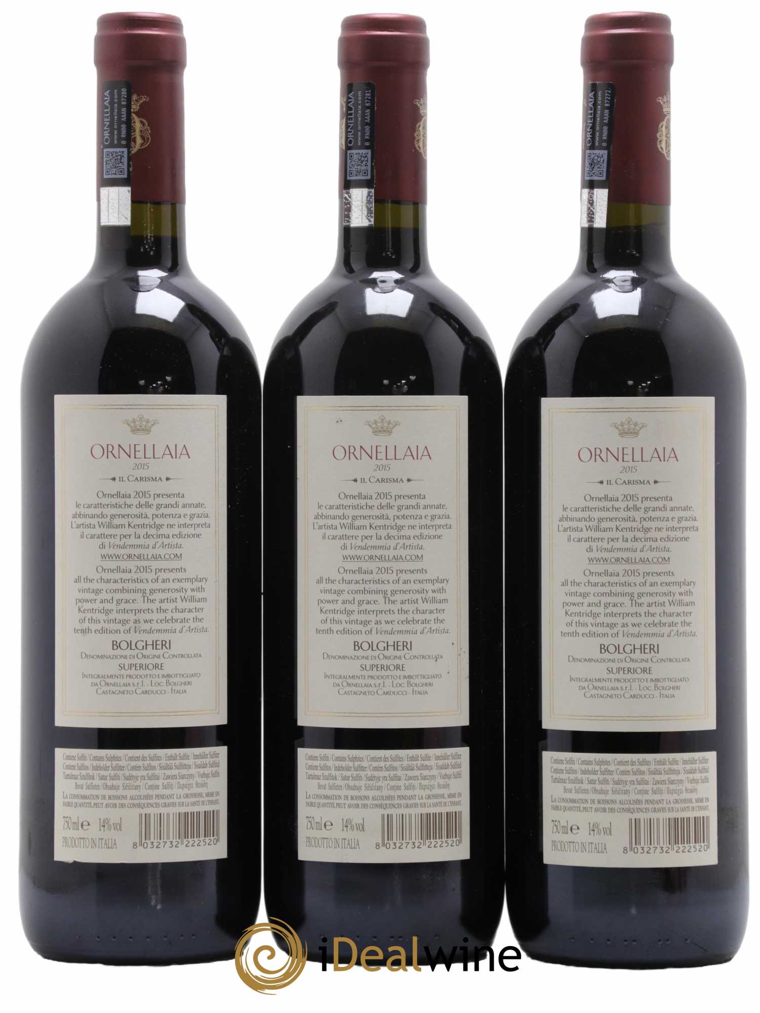 Bolgheri DOC Superiore Ornellaia Tenuta Dell'Ornellaia - Frescobaldi 2015 - Lot de 3 bouteilles - 1