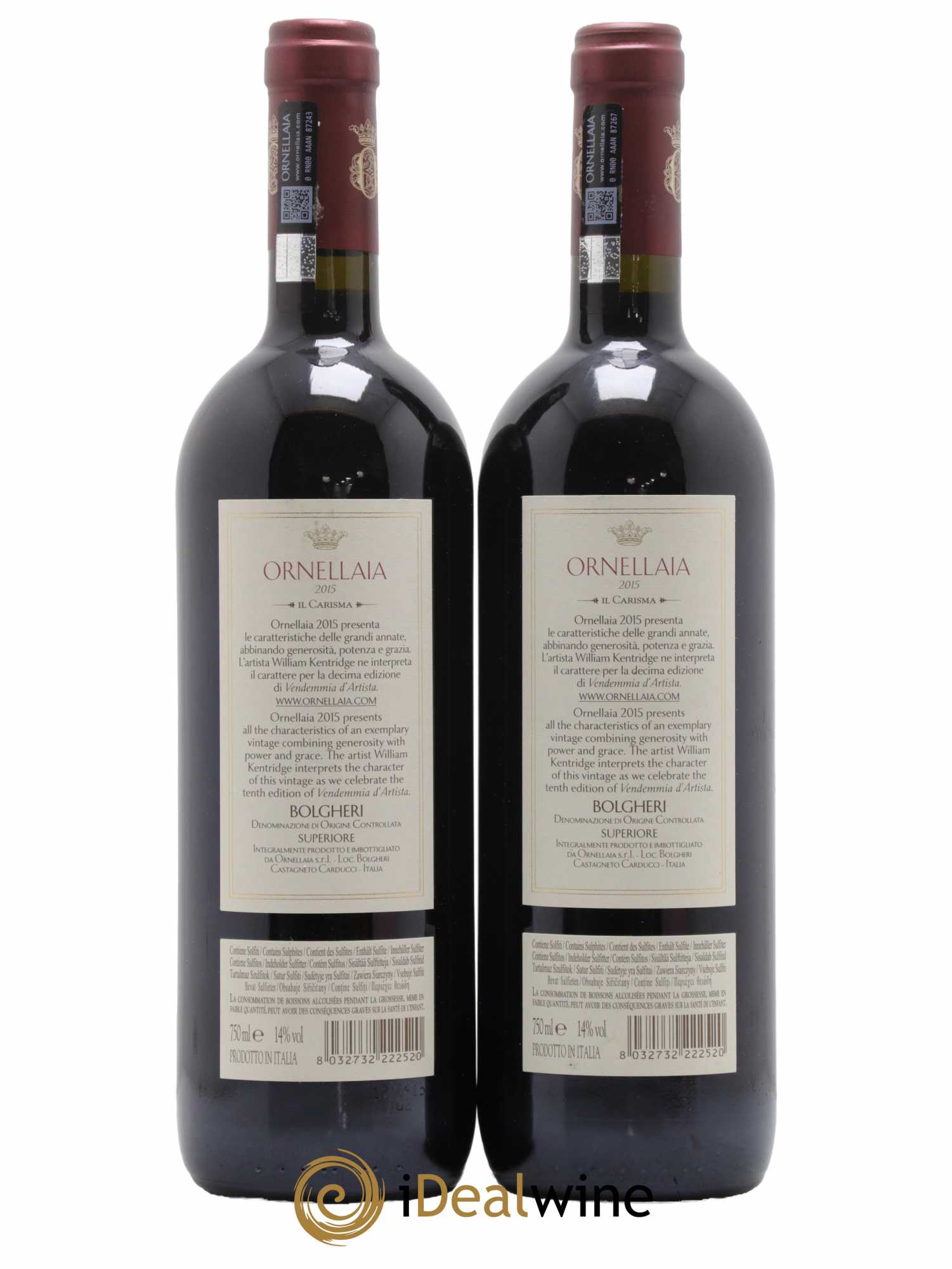 Bolgheri DOC Superiore Ornellaia Tenuta Dell'Ornellaia - Frescobaldi 2015 - Lot de 2 bouteilles - 1