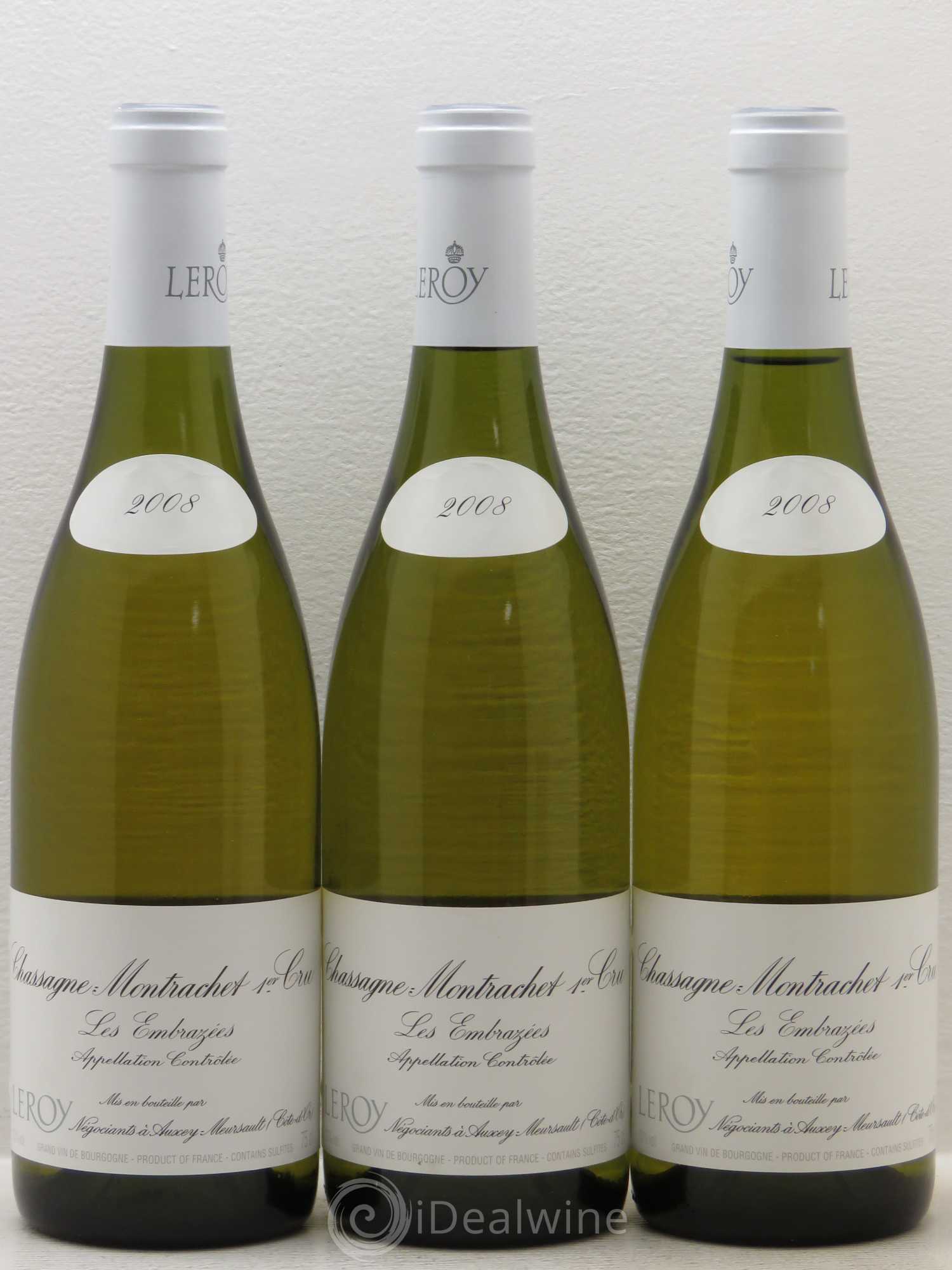 Chassagne-Montrachet 1er Cru Les Embrazees Leroy Negoce 2008 - Lotto di 3 bottiglie - 0