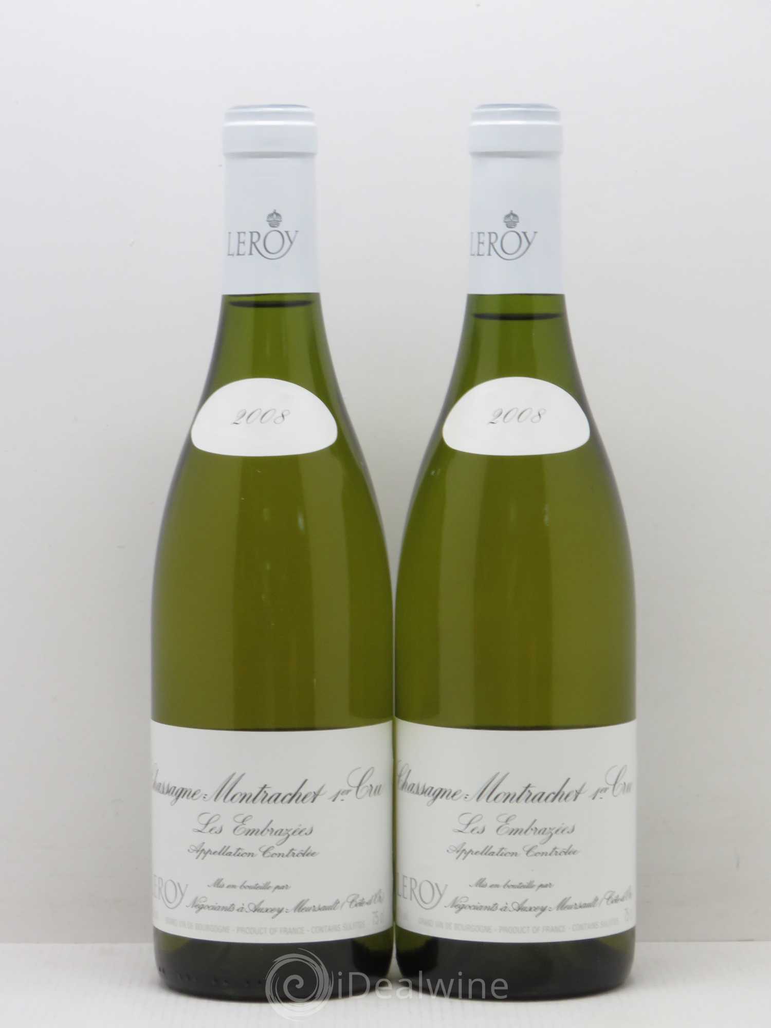 Chassagne-Montrachet 1er Cru Les Embrazées Leroy SA 2008 - Lotto di 2 bottiglie - 0