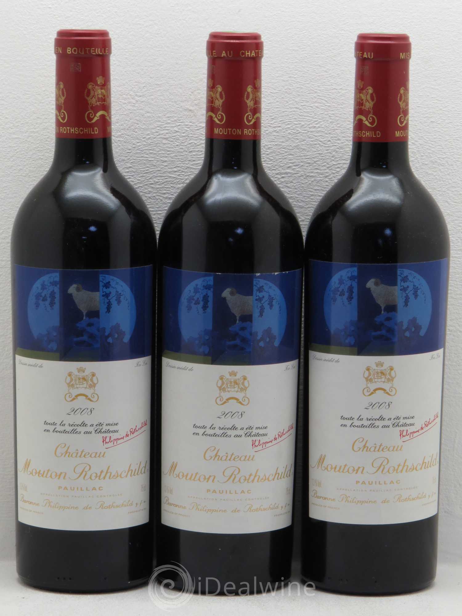 Château Mouton Rothschild 1er Grand Cru Classé 2008 - Lot de 3 bouteilles - 0
