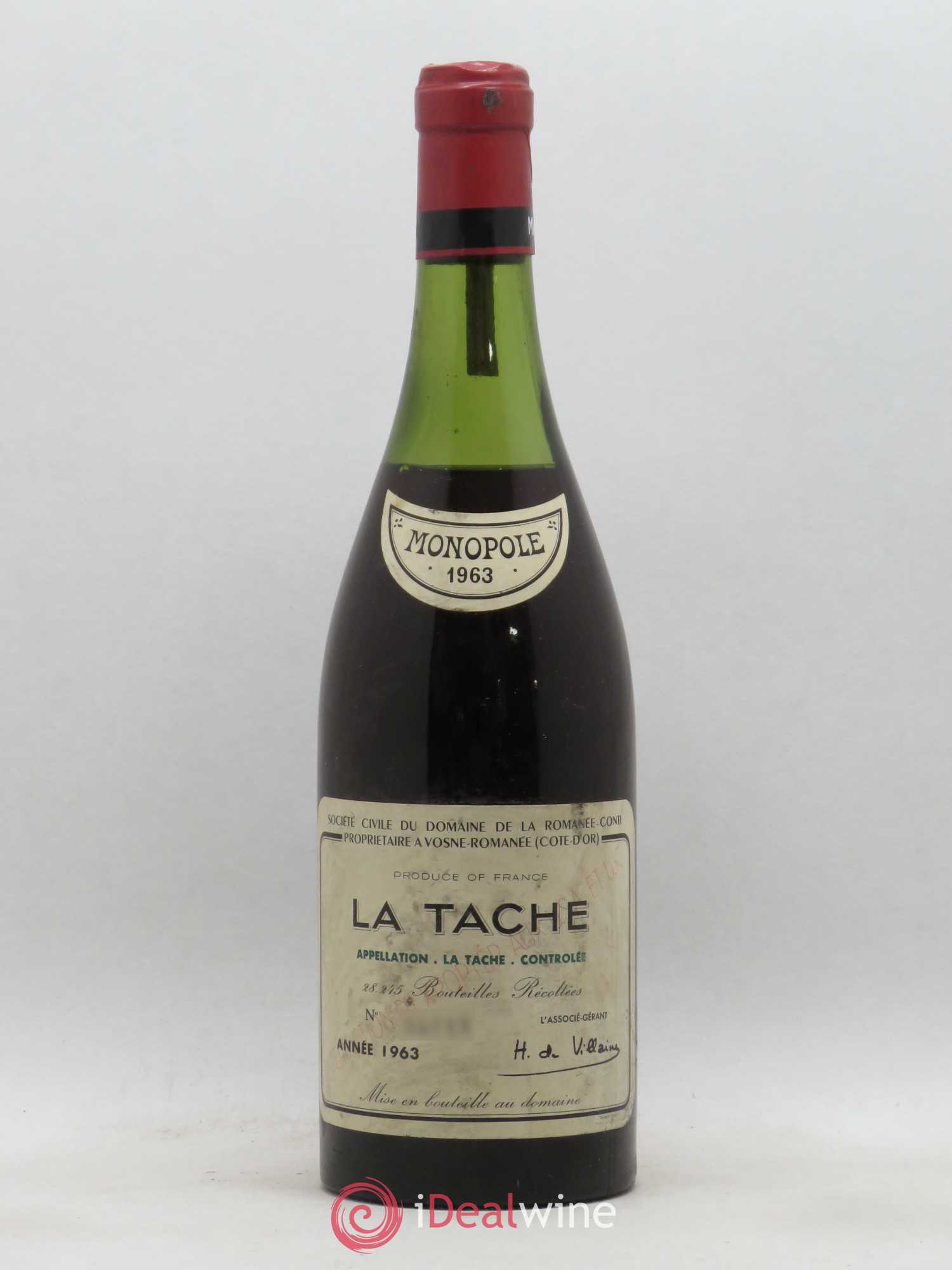 La Tâche Grand Cru Domaine de la Romanée-Conti 1963 - Lot de 1 bouteille - 0