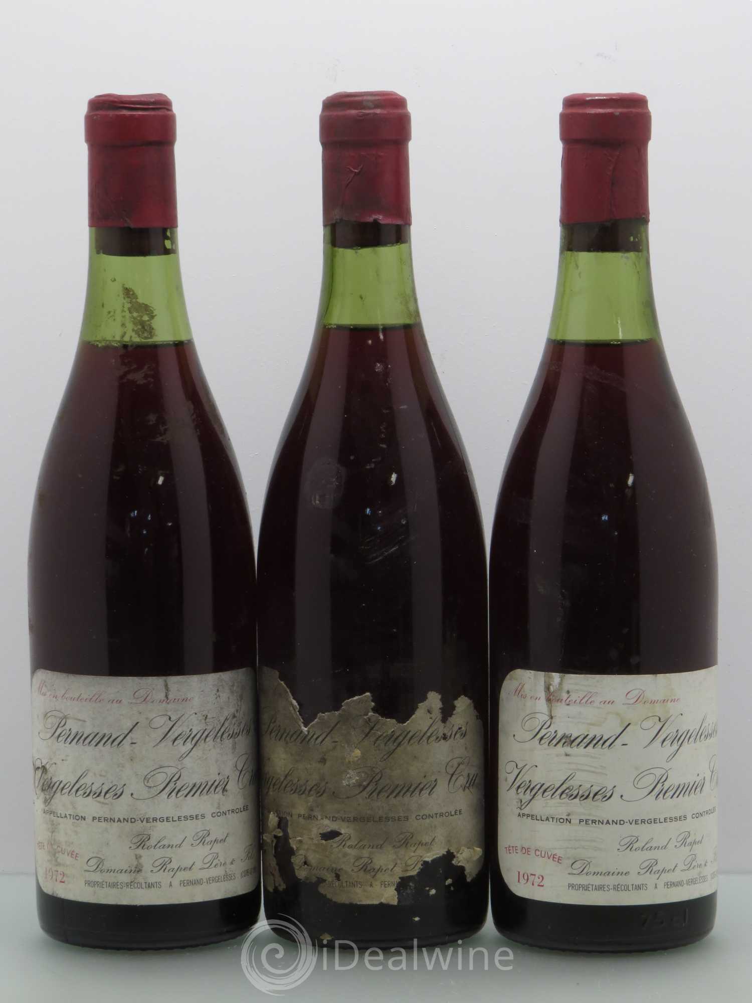Pernand-Vergelesses 1er Cru Tête de cuvée - Domaine Roland Rapet 1972 - Lot de 3 bouteilles - 0