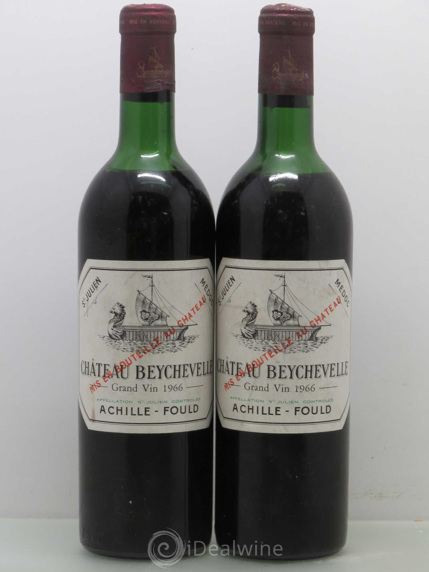 Château Beychevelle 4ème Grand Cru Classé 1966 - Lot de 2 bouteilles - 0