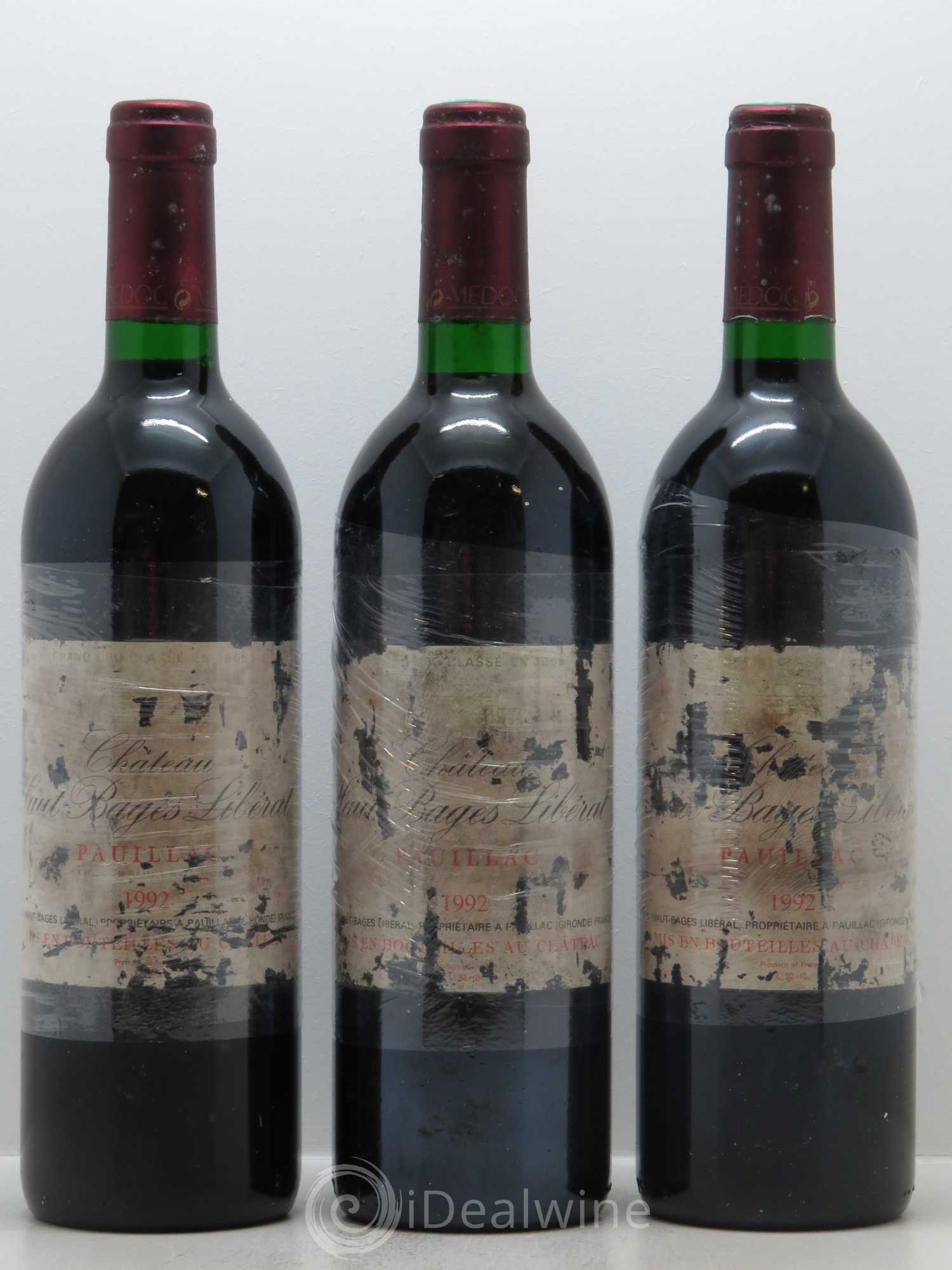Château Haut Bages Libéral 5ème Grand Cru Classé 1992 - Lot de 3 bouteilles - 0
