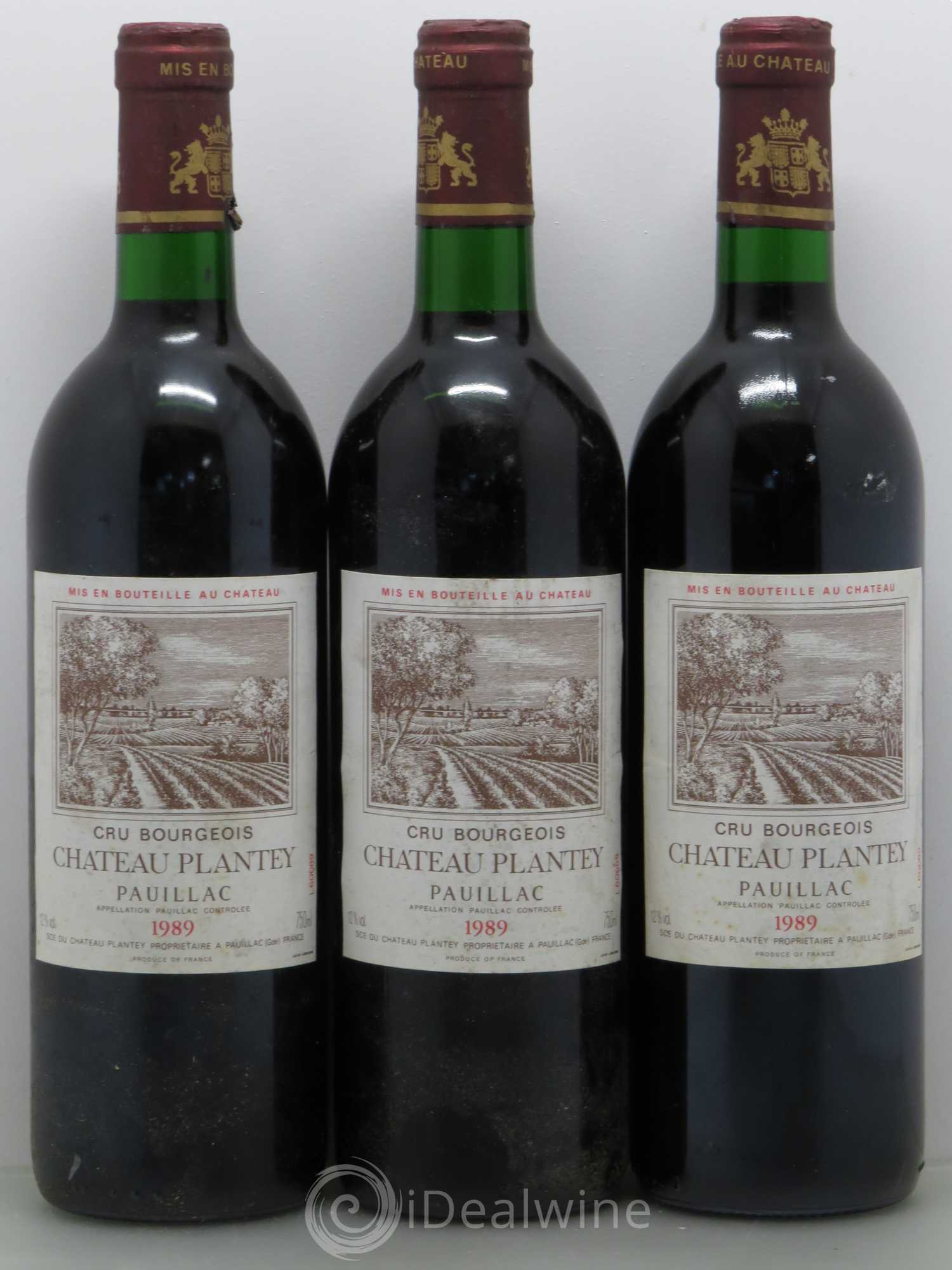 Château Plantey Cru Bourgeois 1989 - Lot de 3 bouteilles - 0