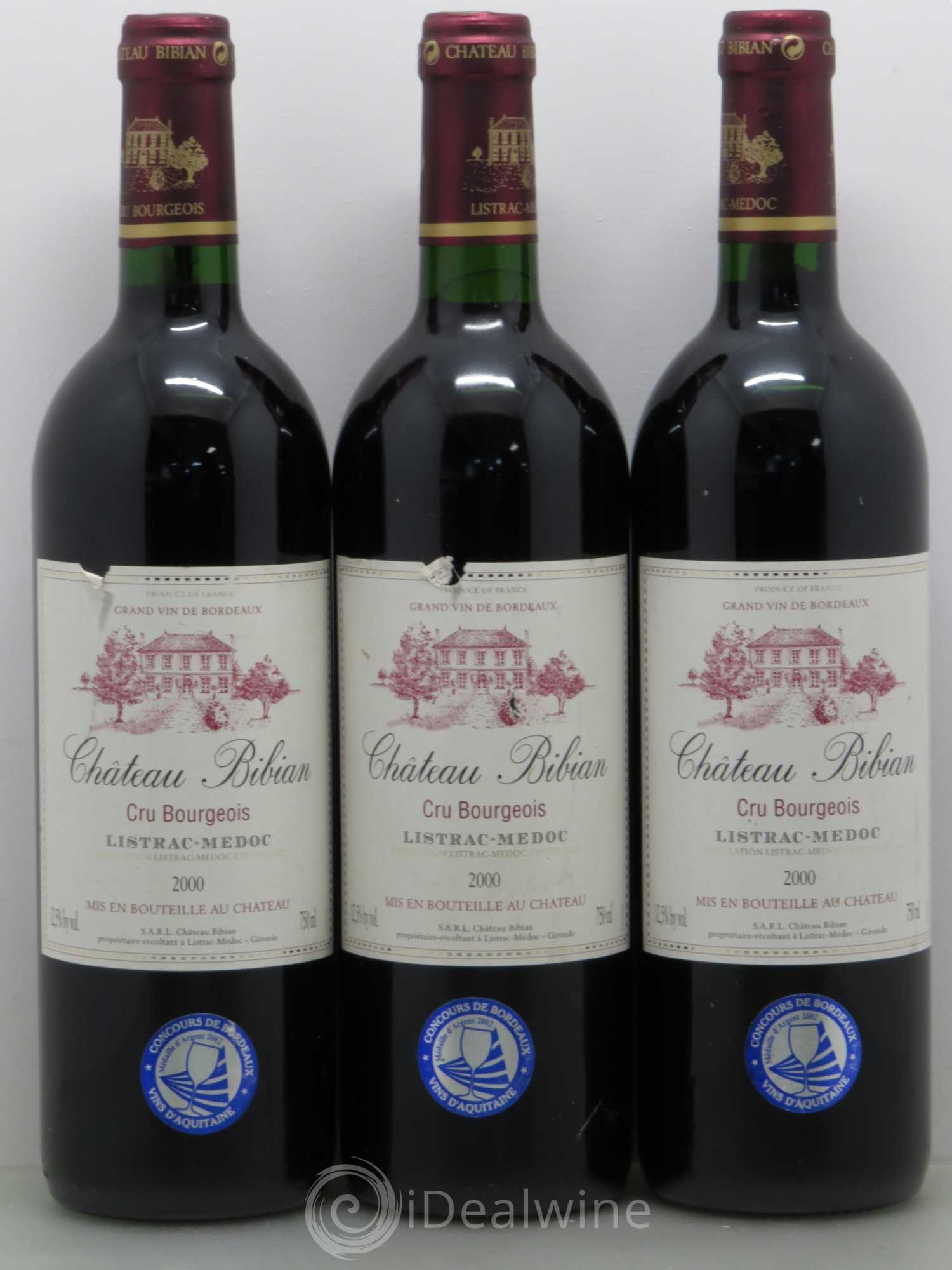 Bordeaux Château Bibian 2000 - Lot de 3 bouteilles - 0