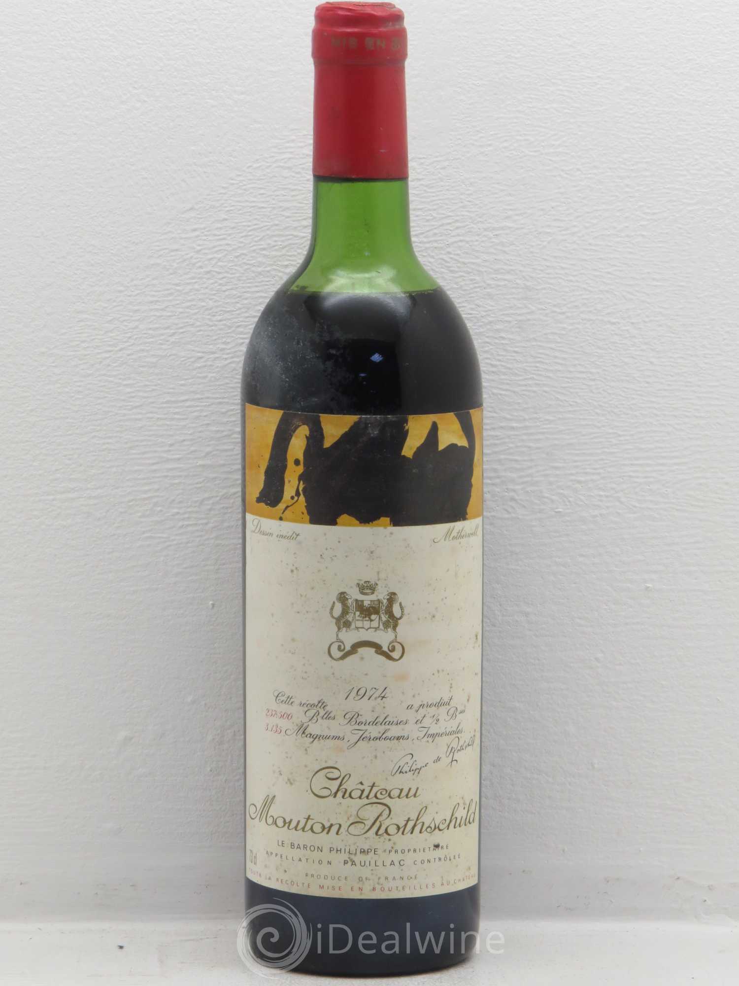 Château Mouton Rothschild 1er Grand Cru Classé 1974 - Lot de 1 bouteille - 0