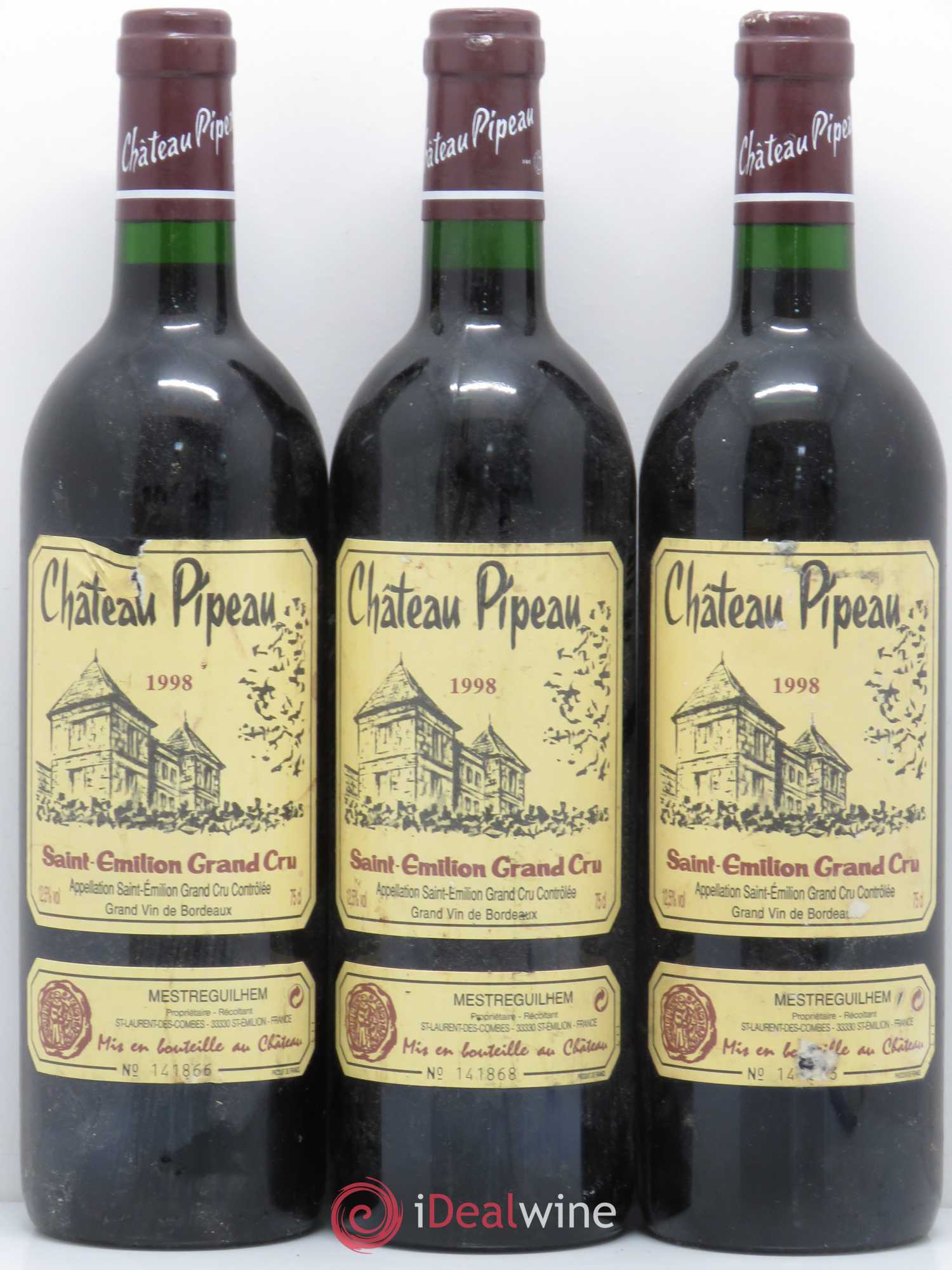 Château Pipeau 1998 - Lot de 3 bouteilles - 0