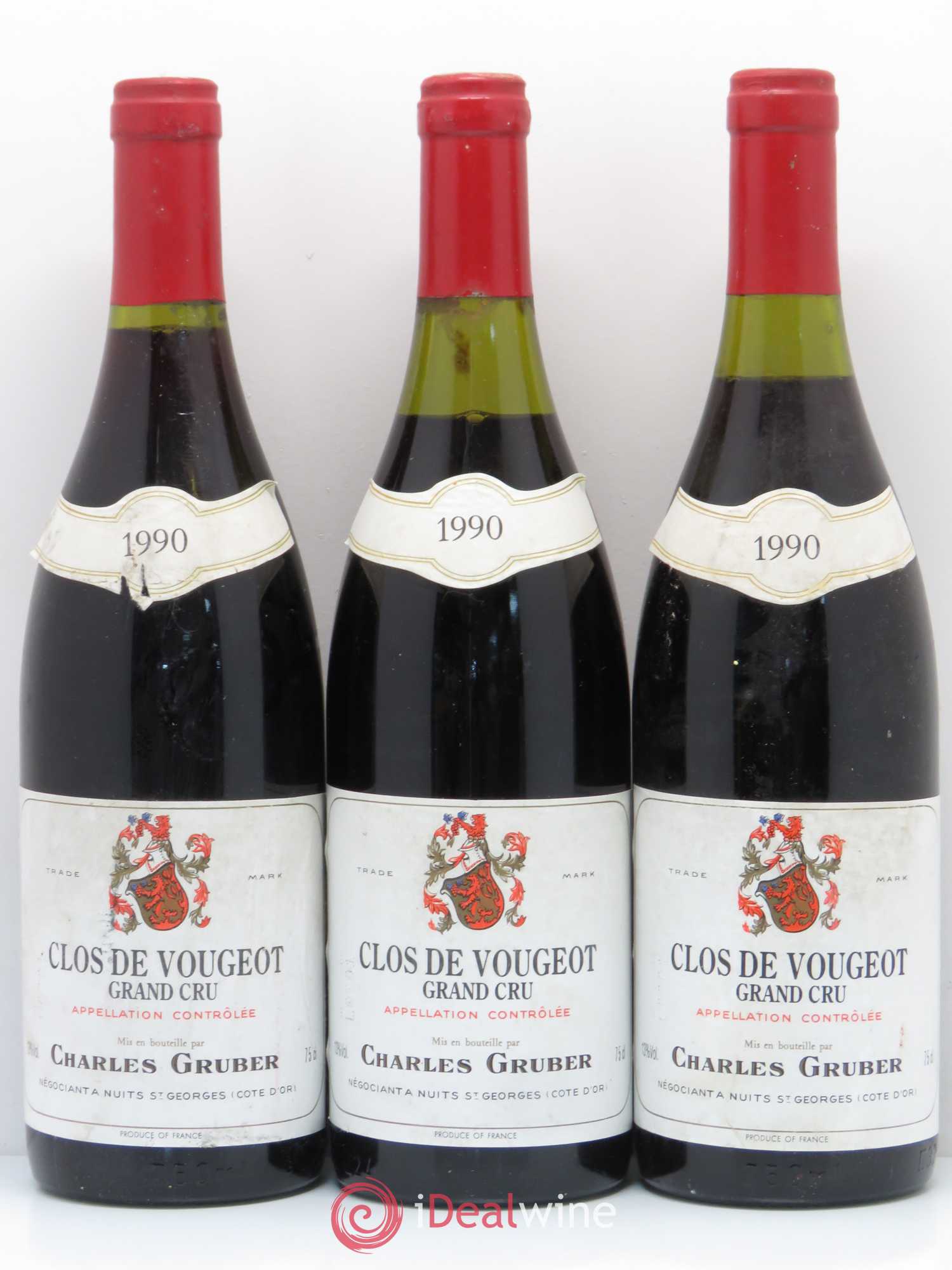 Clos de Vougeot Grand Cru Charles Gruber 1990 - Lot de 3 bouteilles - 0