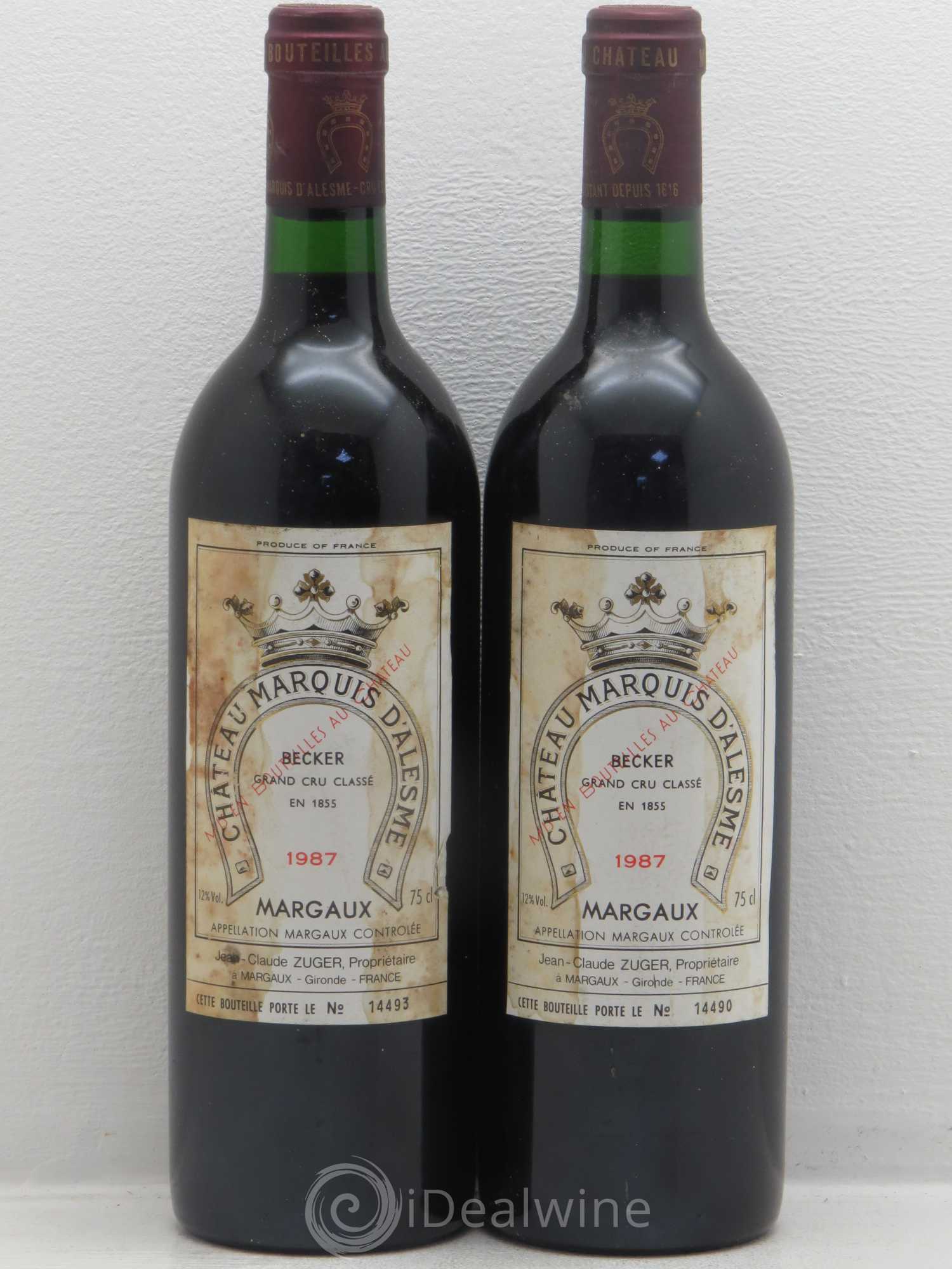 Château Marquis d'Alesme 1987 - Lot de 2 bouteilles - 0
