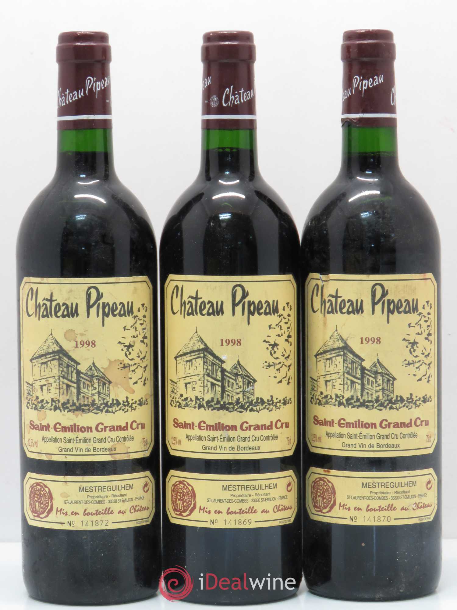 Château Pipeau 1998 - Lot de 3 bouteilles - 0