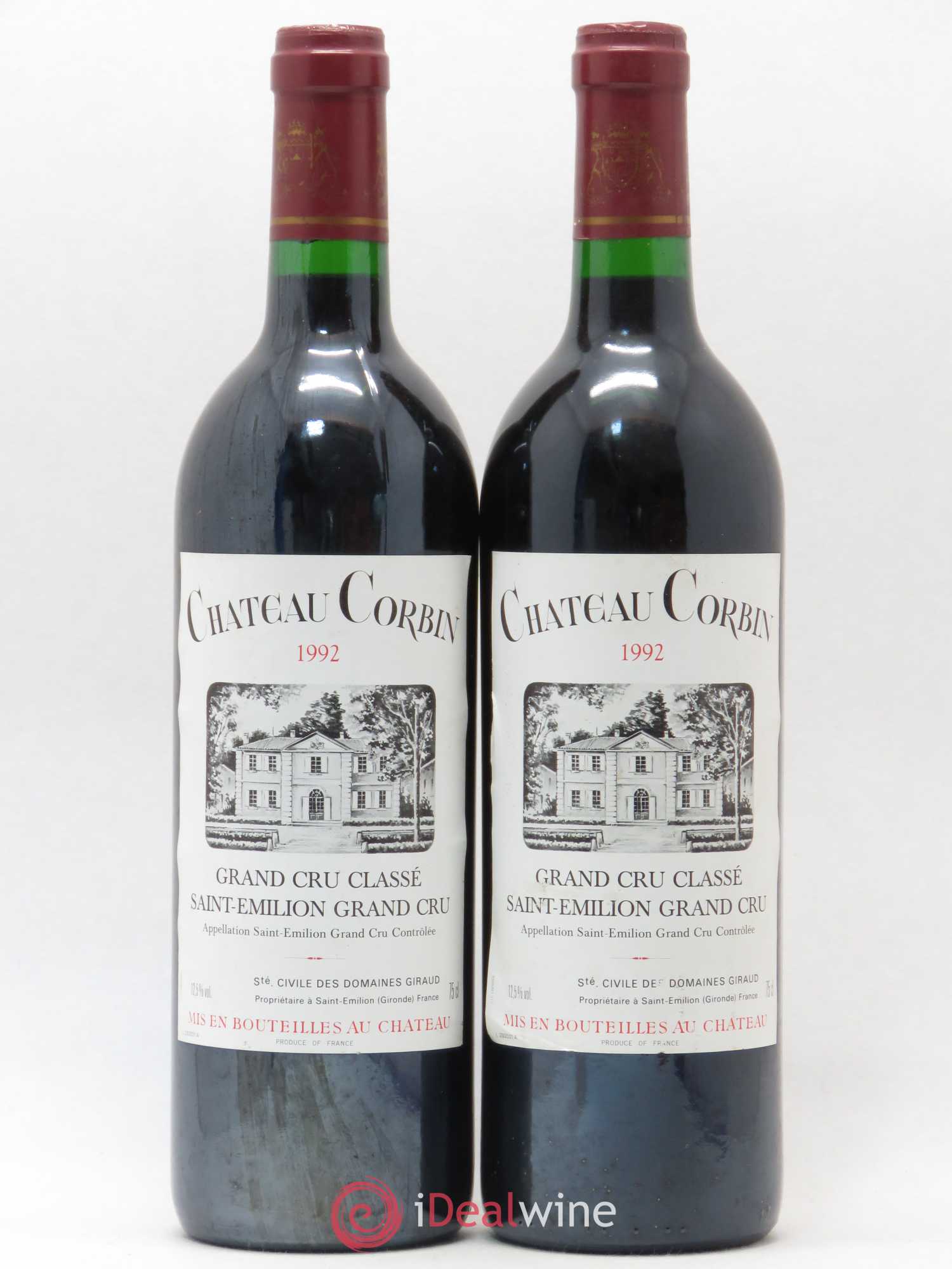 Château Corbin Grand Cru Classé 1992 - Lot de 2 bouteilles - 0