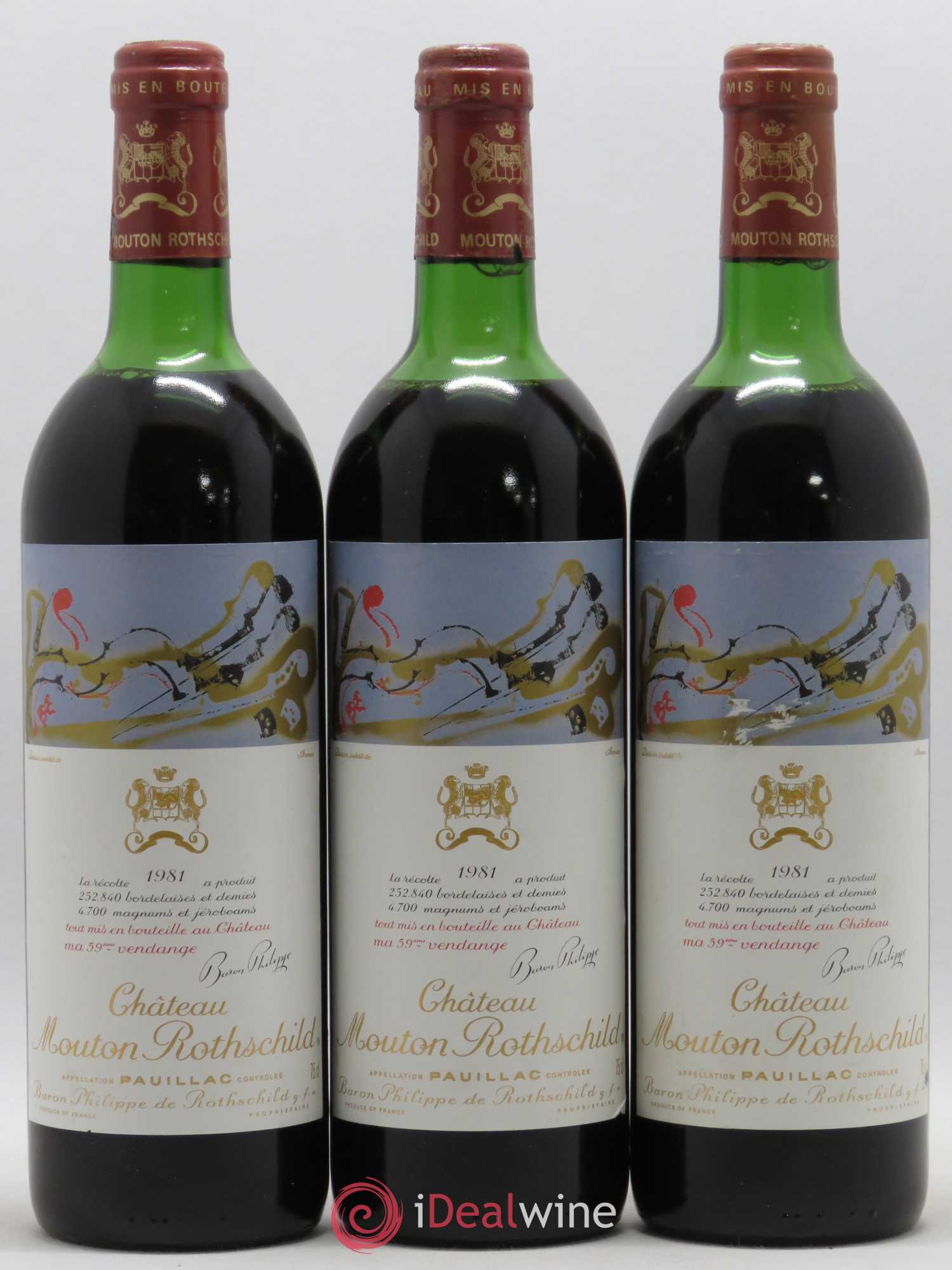 Château Mouton Rothschild 1er Grand Cru Classé 1981 - Lot de 3 bouteilles - 0